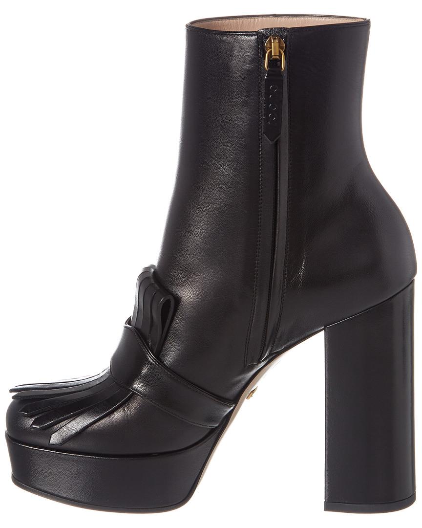 gucci leather platform ankle boot with fringe