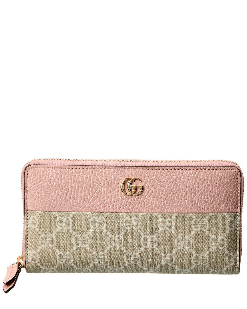 Gucci GG Marmont GG Supreme Canvas & Leather Zip Around Wallet in Pink ...