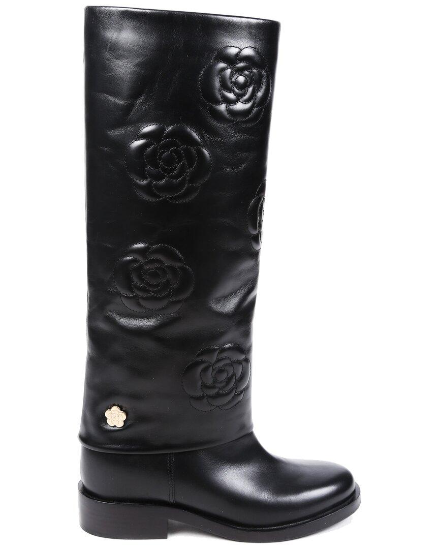 Chanel Leather Riding Boot, Size 38 in 