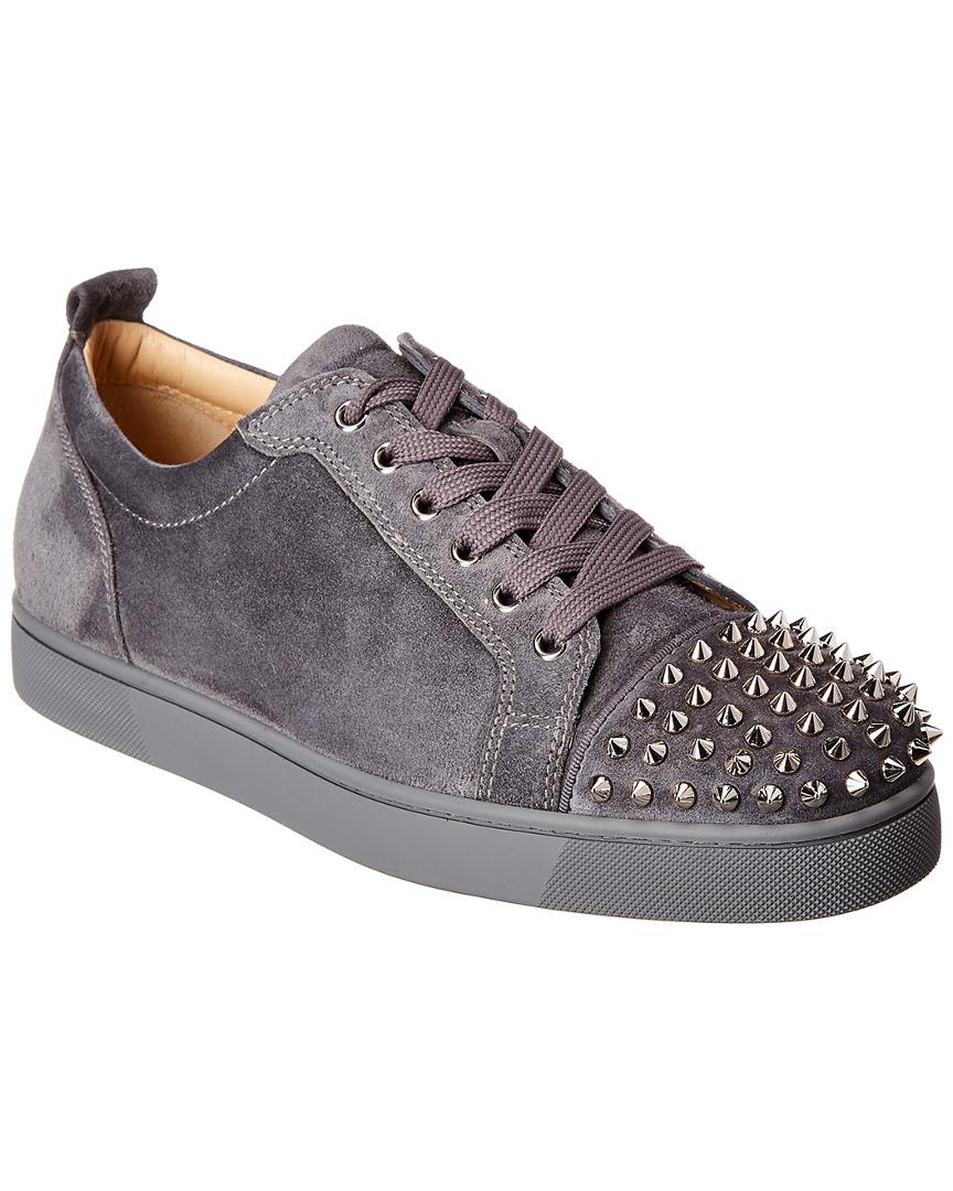 Christian Louboutin Louis Junior Spiked Suede Sneakers in Grey for