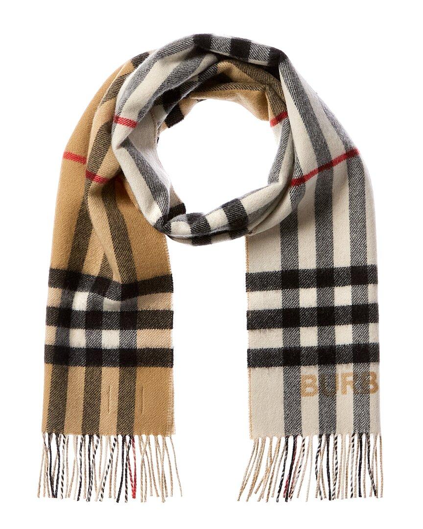 Burberry Contrast Check Cashmere Scarf in White | Lyst
