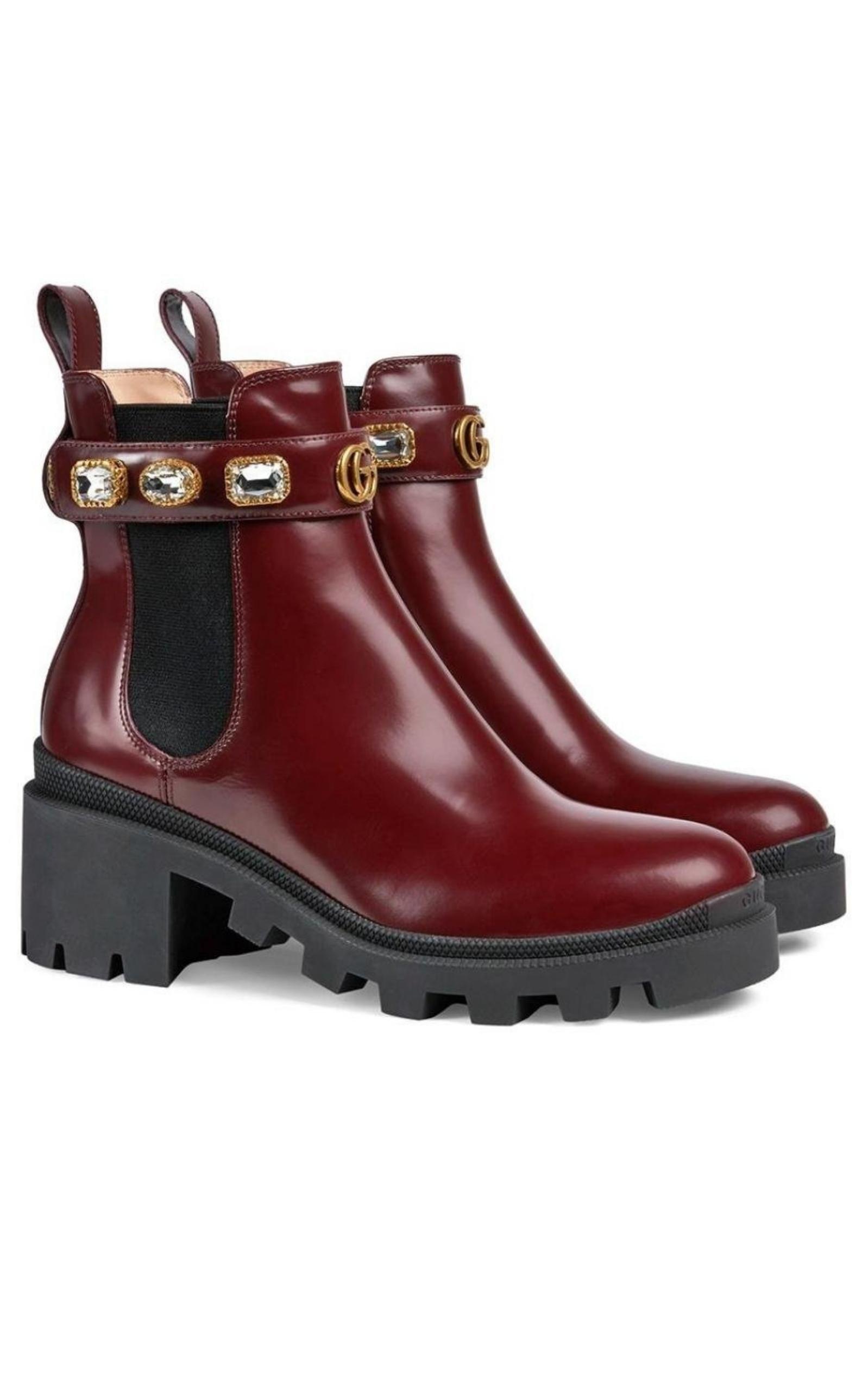 Mere end noget andet reaktion Sammenligne Gucci Crystal-embellished Ankle Leather Boots in Brown | Lyst