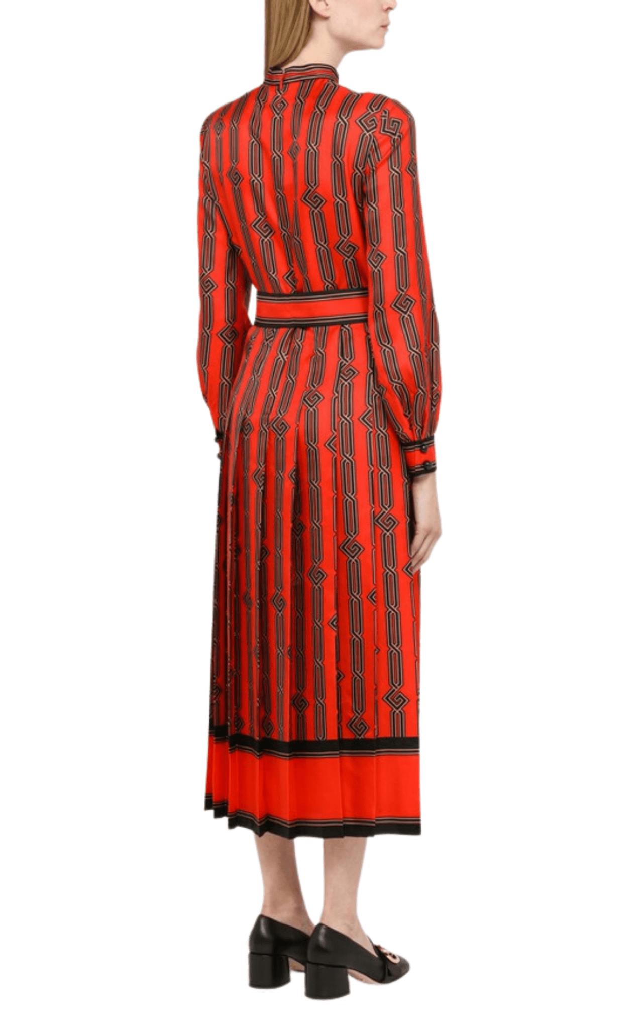 Gucci Square G Chain Print Silk Dress in Red | Lyst