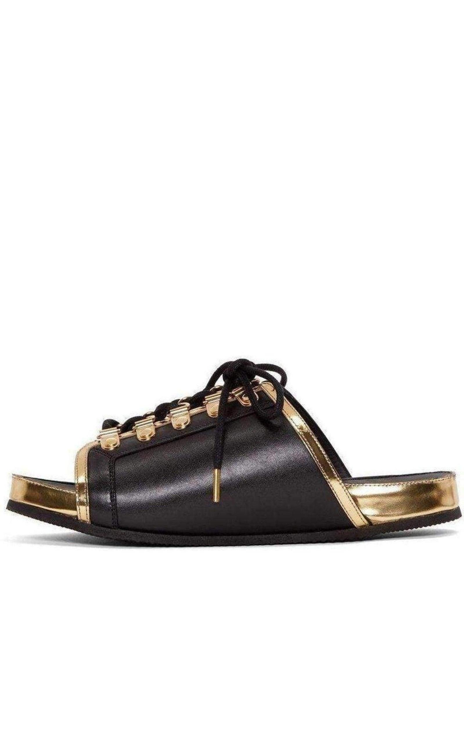 Balmain Gold Lace Up Sandals in Black for Men | Lyst