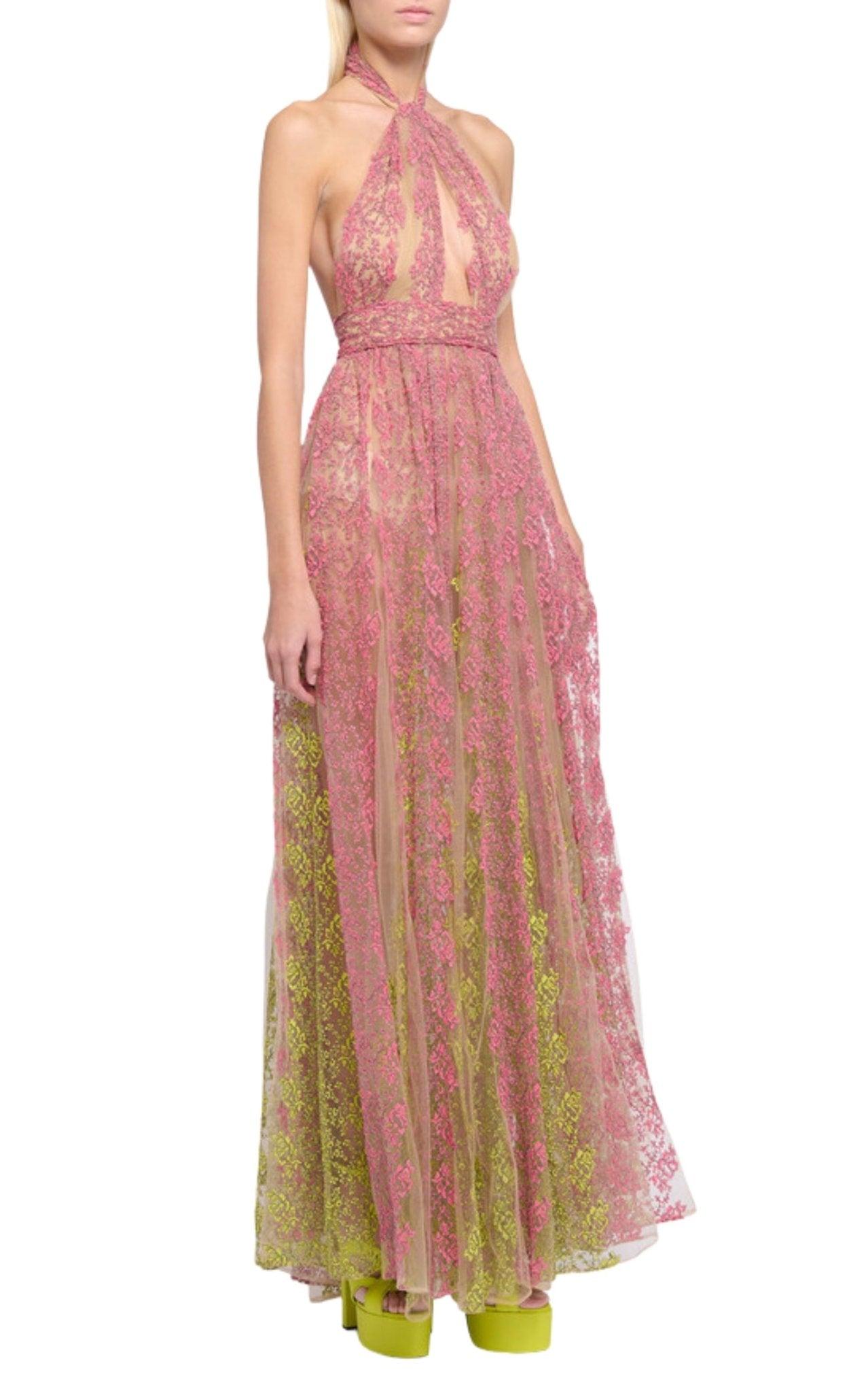 Elie Saab Floral Embroidery Tulle Floral Gown in Pink | Lyst