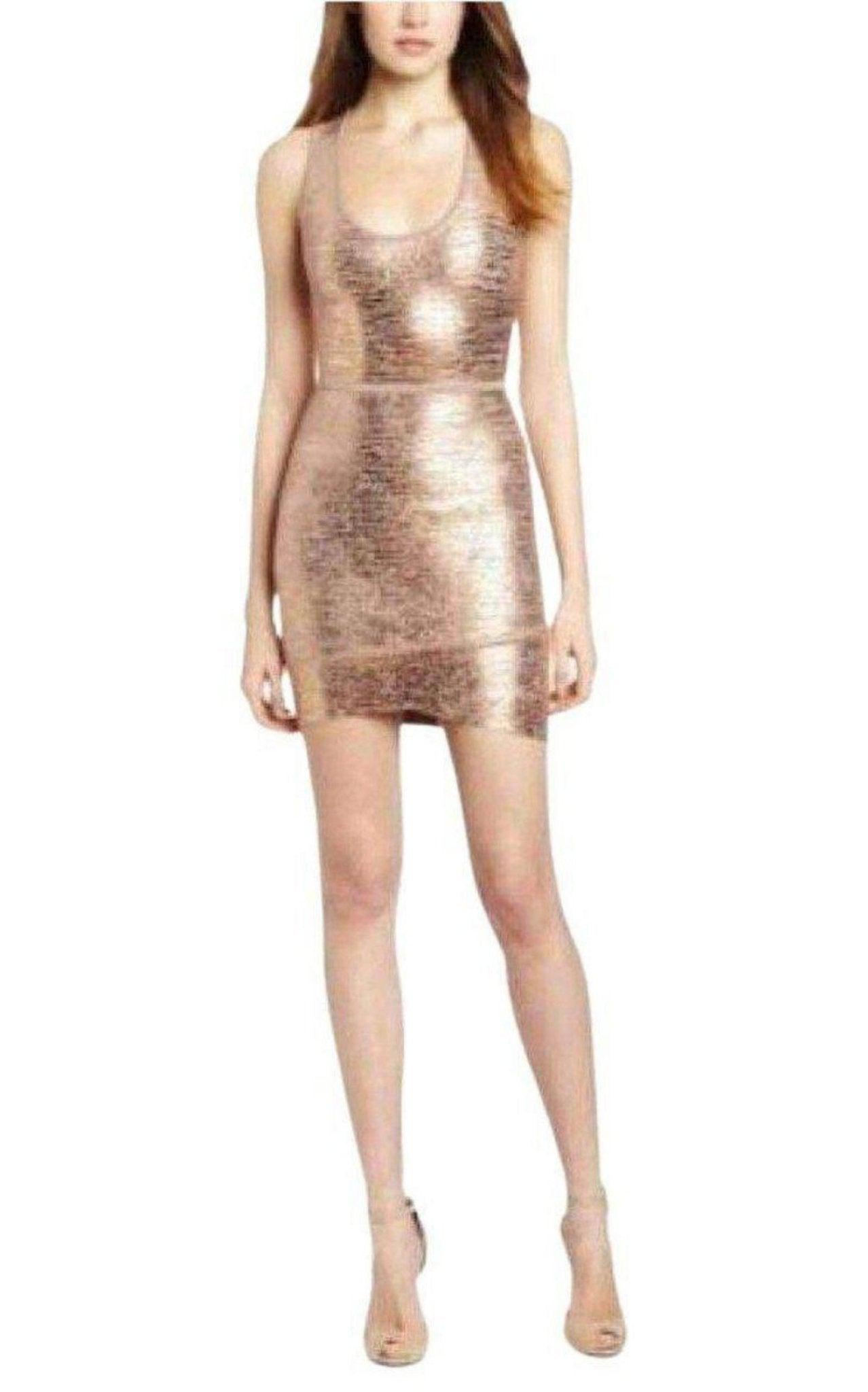 bcbg gold bandage dress Amanda Gold Bandage Strapless Formal Maxi Dress - US 8