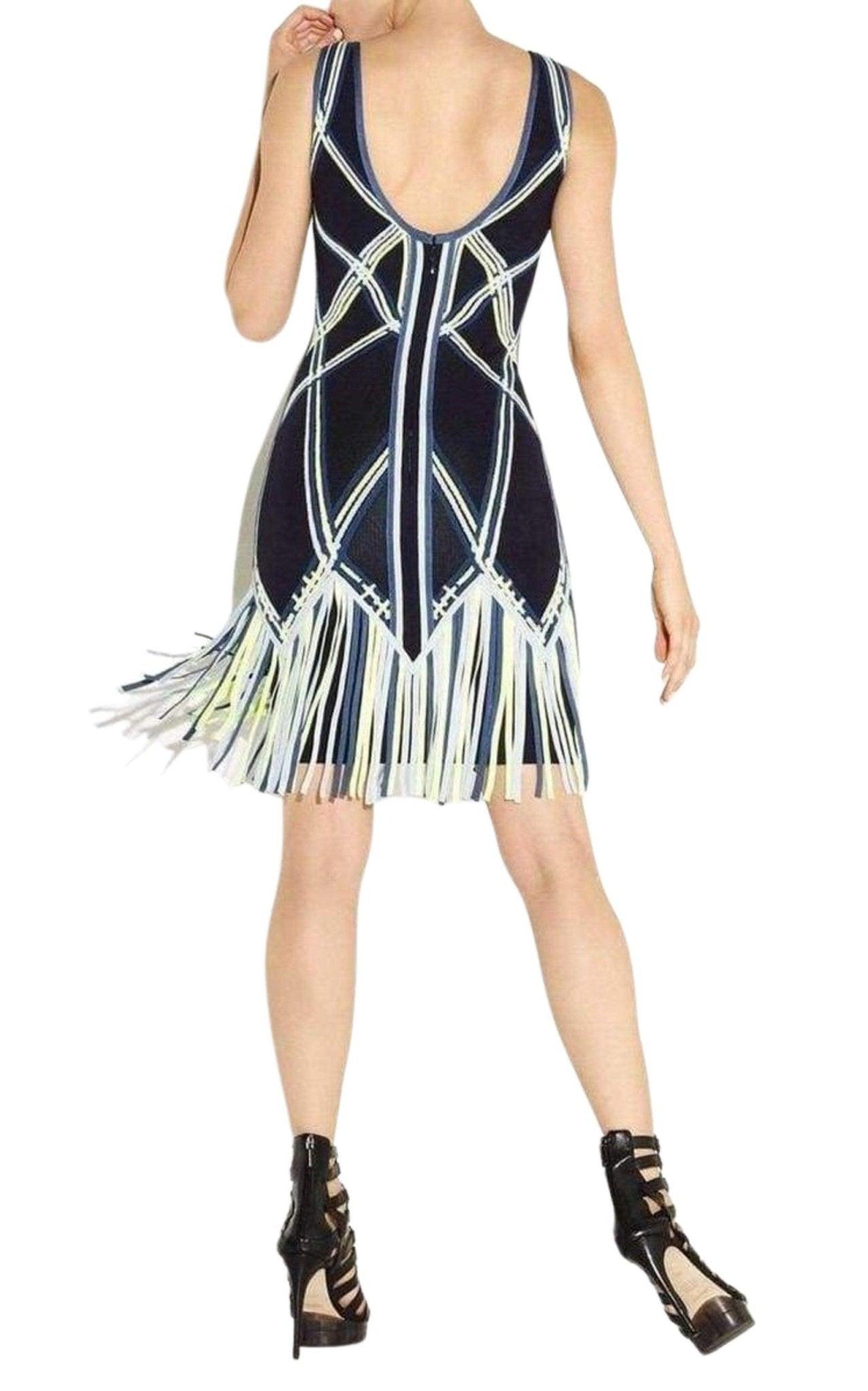 herve leger blue fringe dress Hervé Léger Charoletta Basket Weave Jacquard in the label is known Color:Fuchsia/Leopard/Print Mauuwy Black Gothic Wedding dress-sale-event_2023