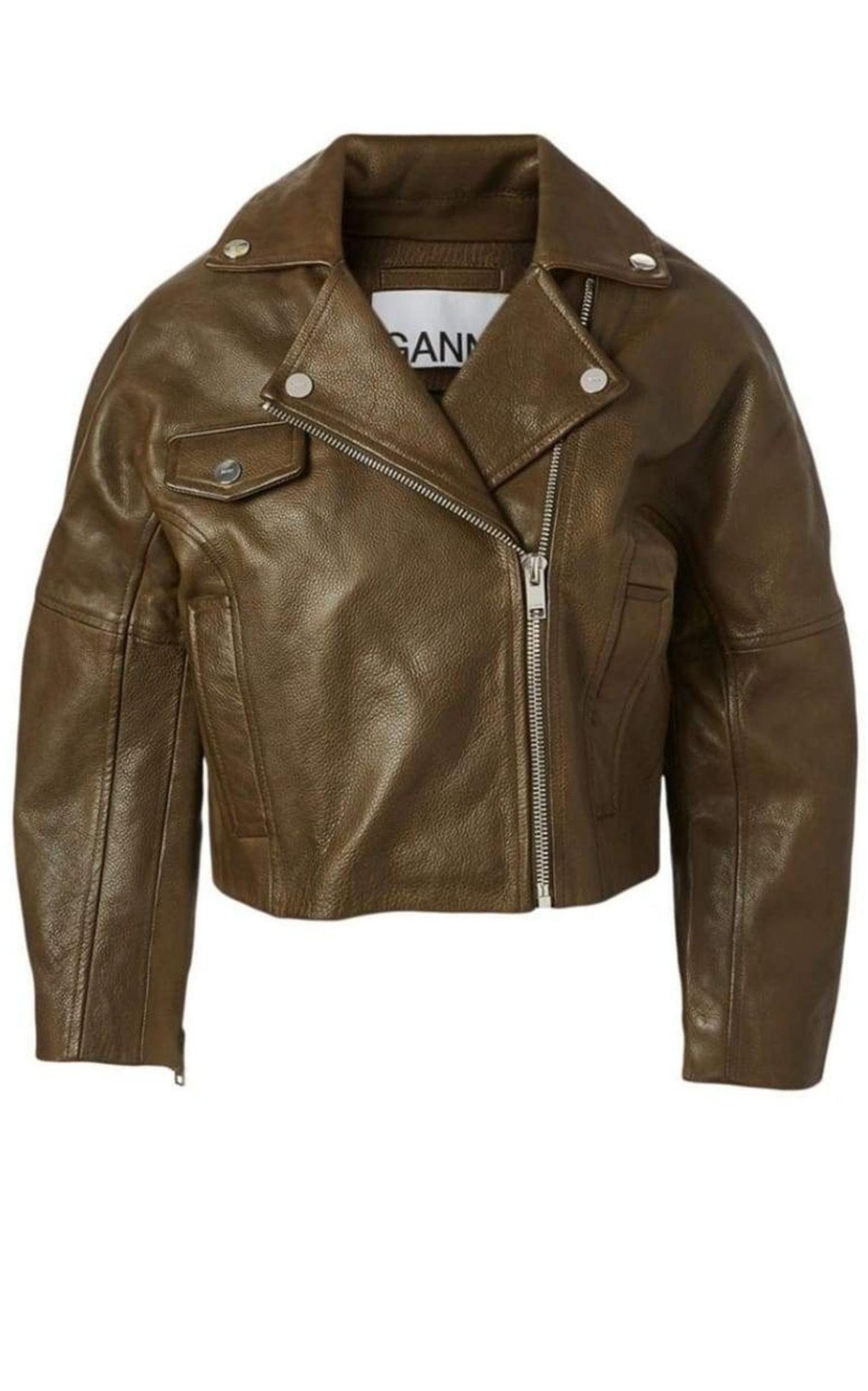 ganni-Brown-Leather-Cropped-