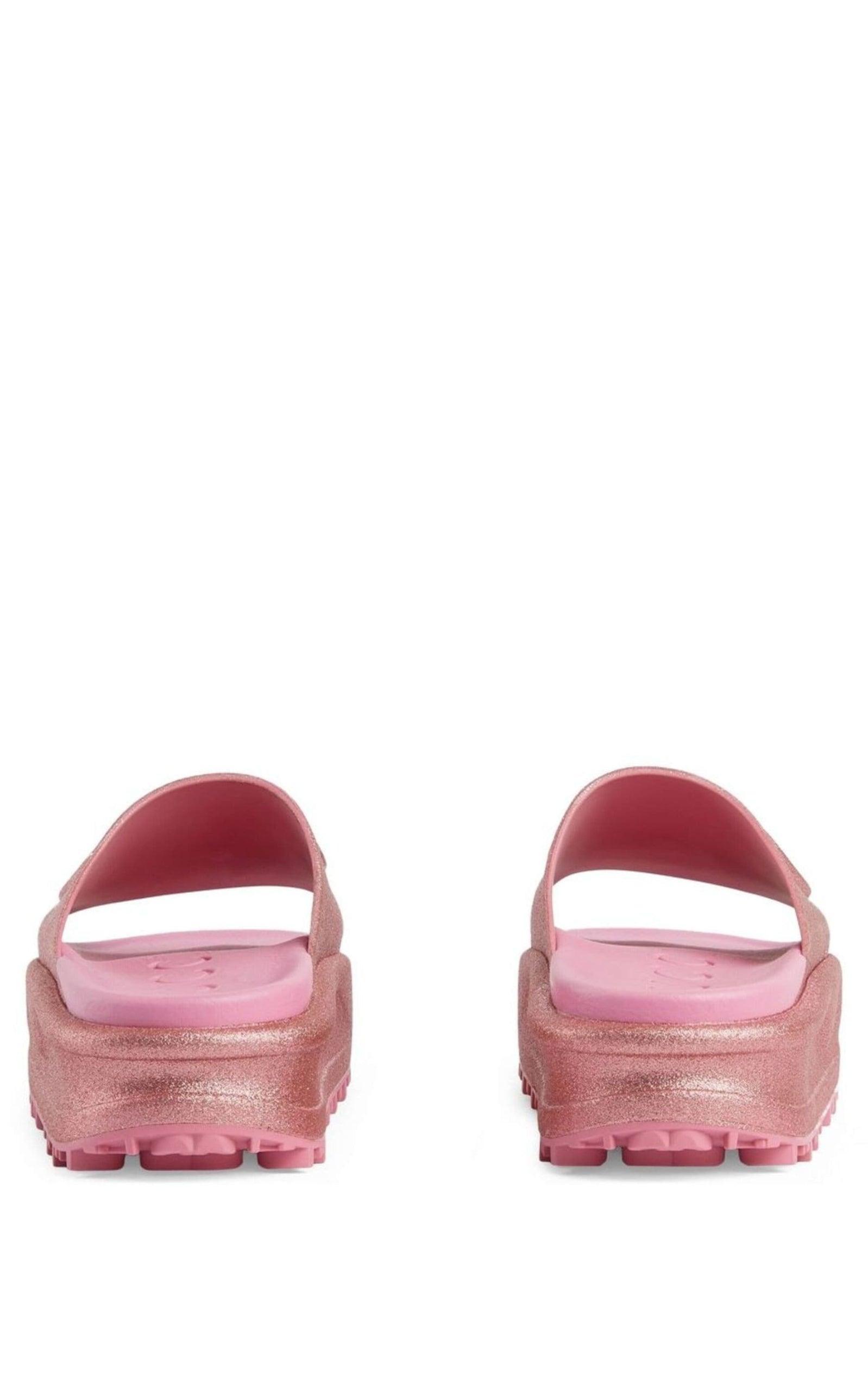 Gucci Miami GG-Embossed Glittered Rubber Slides in Pink | Lyst