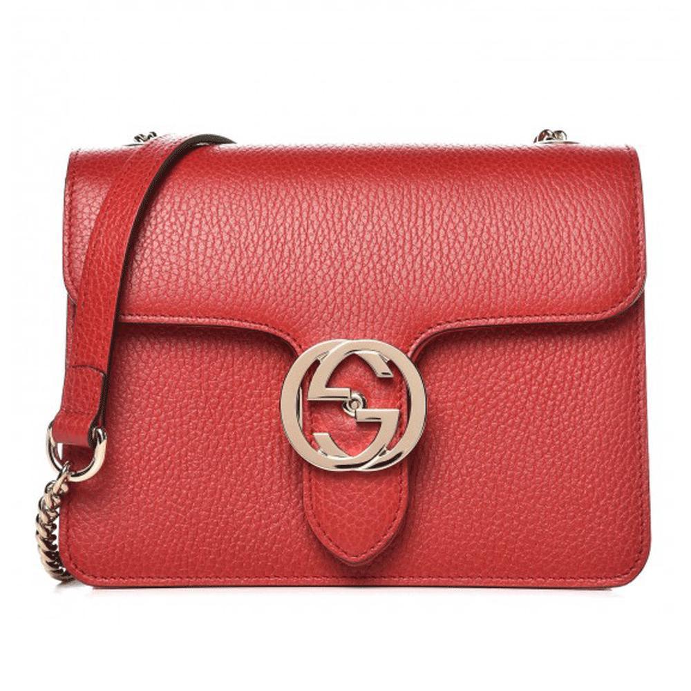 Gucci Red Leather Marmont Interlocking GG Crossbody Bag | Lyst