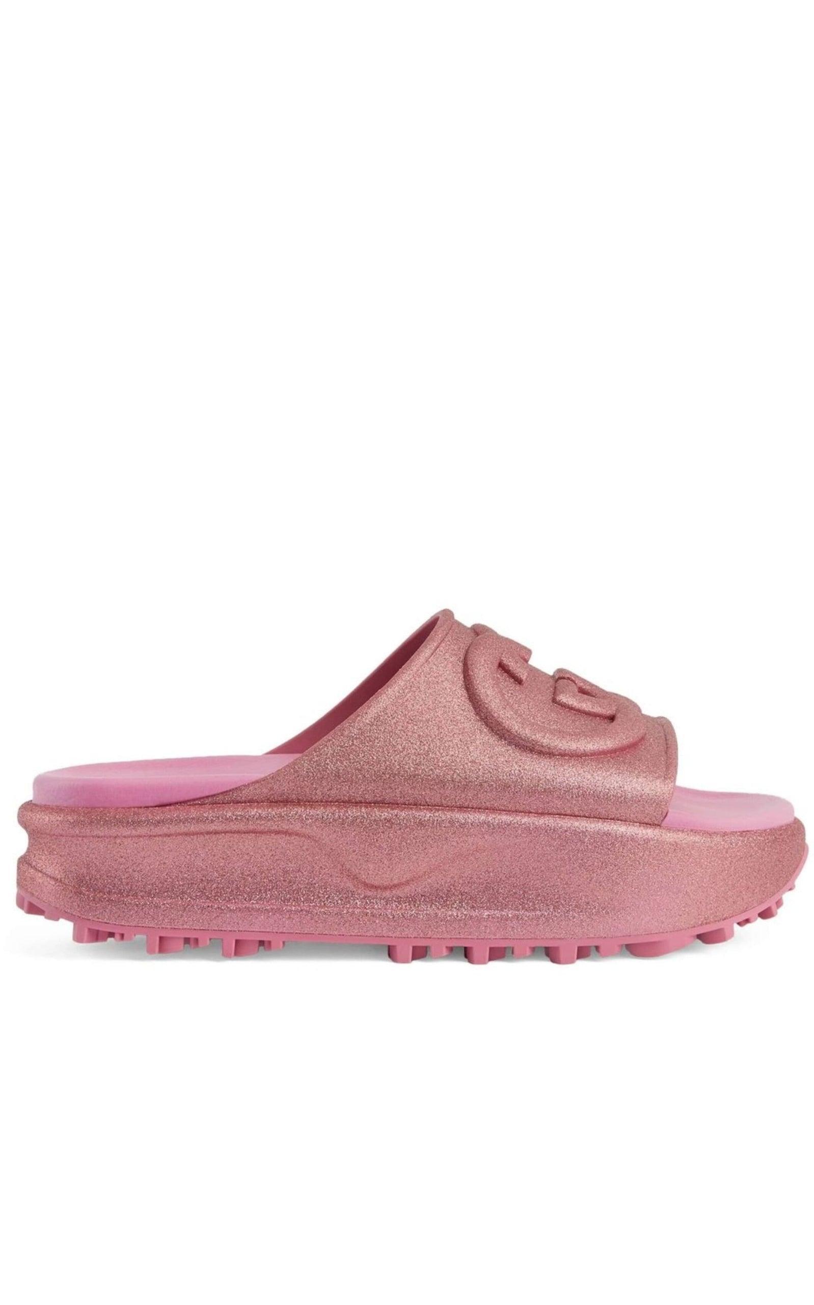 Pink gucci rubber slides on sale