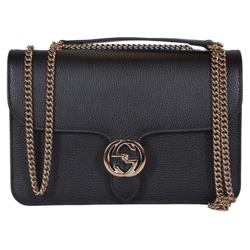 Gucci Black Leather Marmont Interlocking GG Crossbody Bag - Lyst