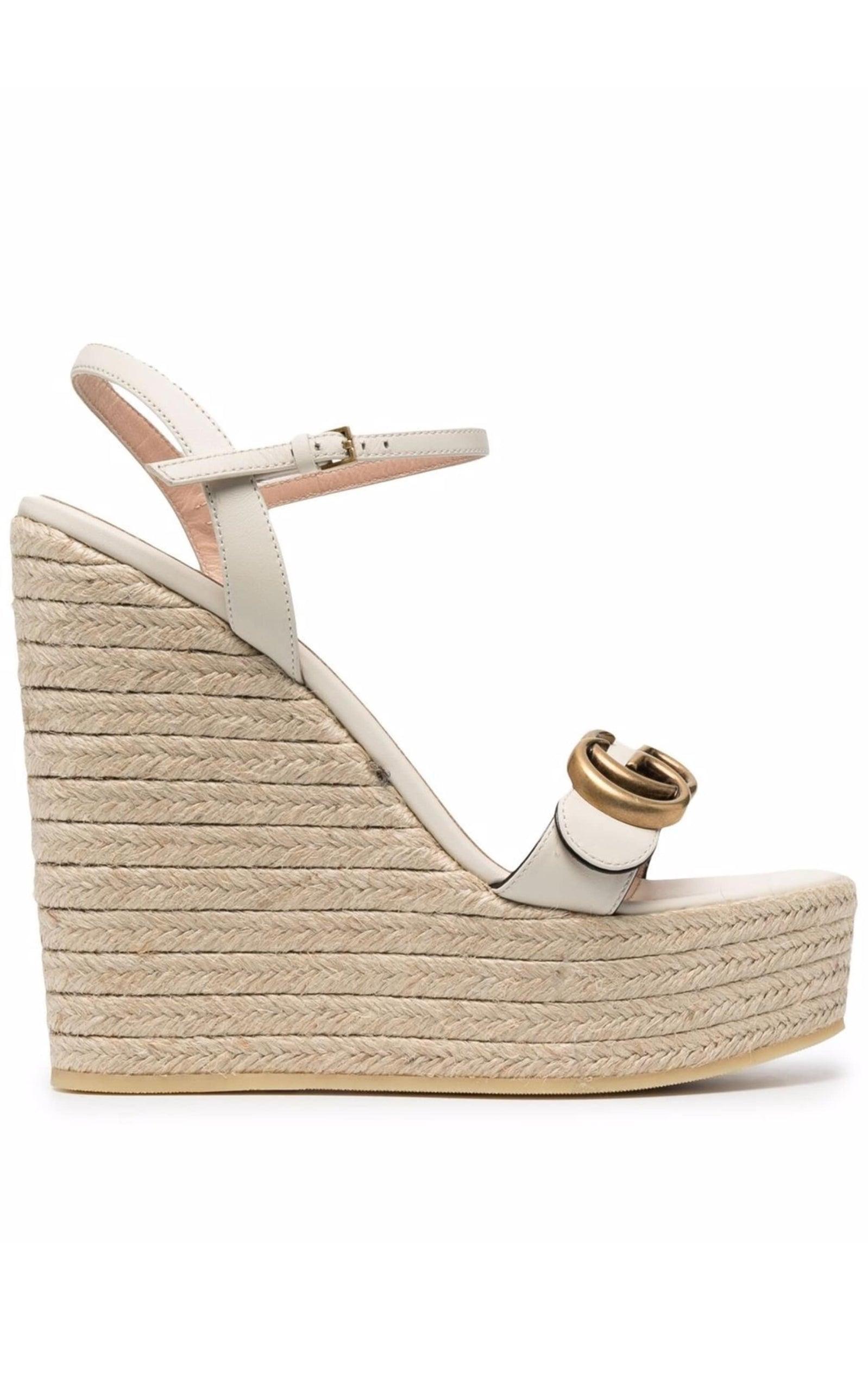 Gucci Leather Wedge Espadrille Sandals in Natural Lyst