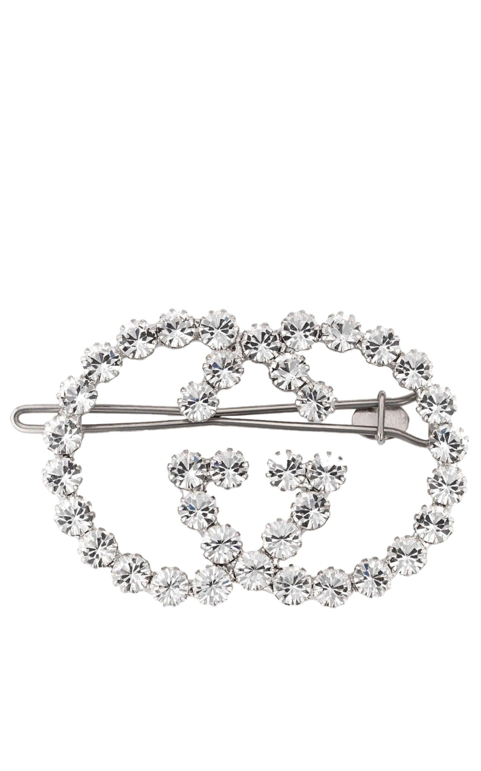 Gucci Crystal-embellished Interlocking G Hair Clip in White 