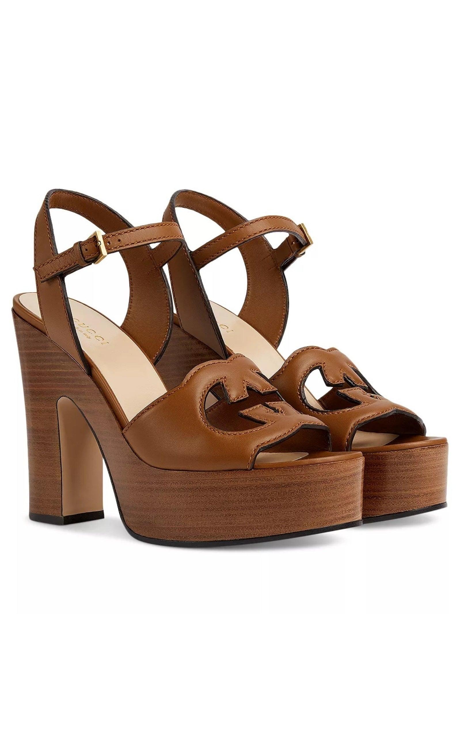 Gucci Interlocking G Cutout Platform Sandals in Brown | Lyst UK