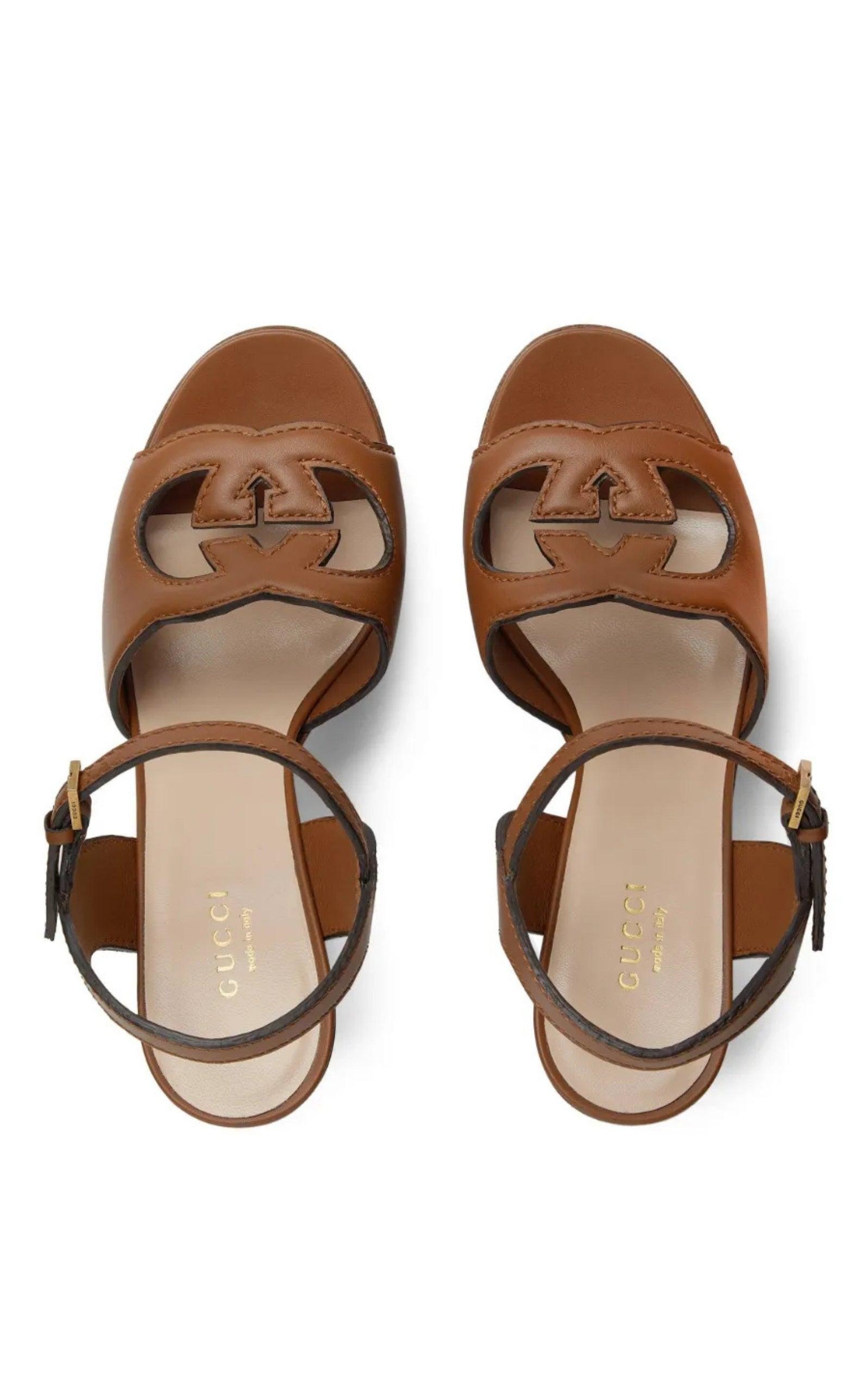 Gucci Interlocking G Cutout Platform Sandals in Brown | Lyst UK