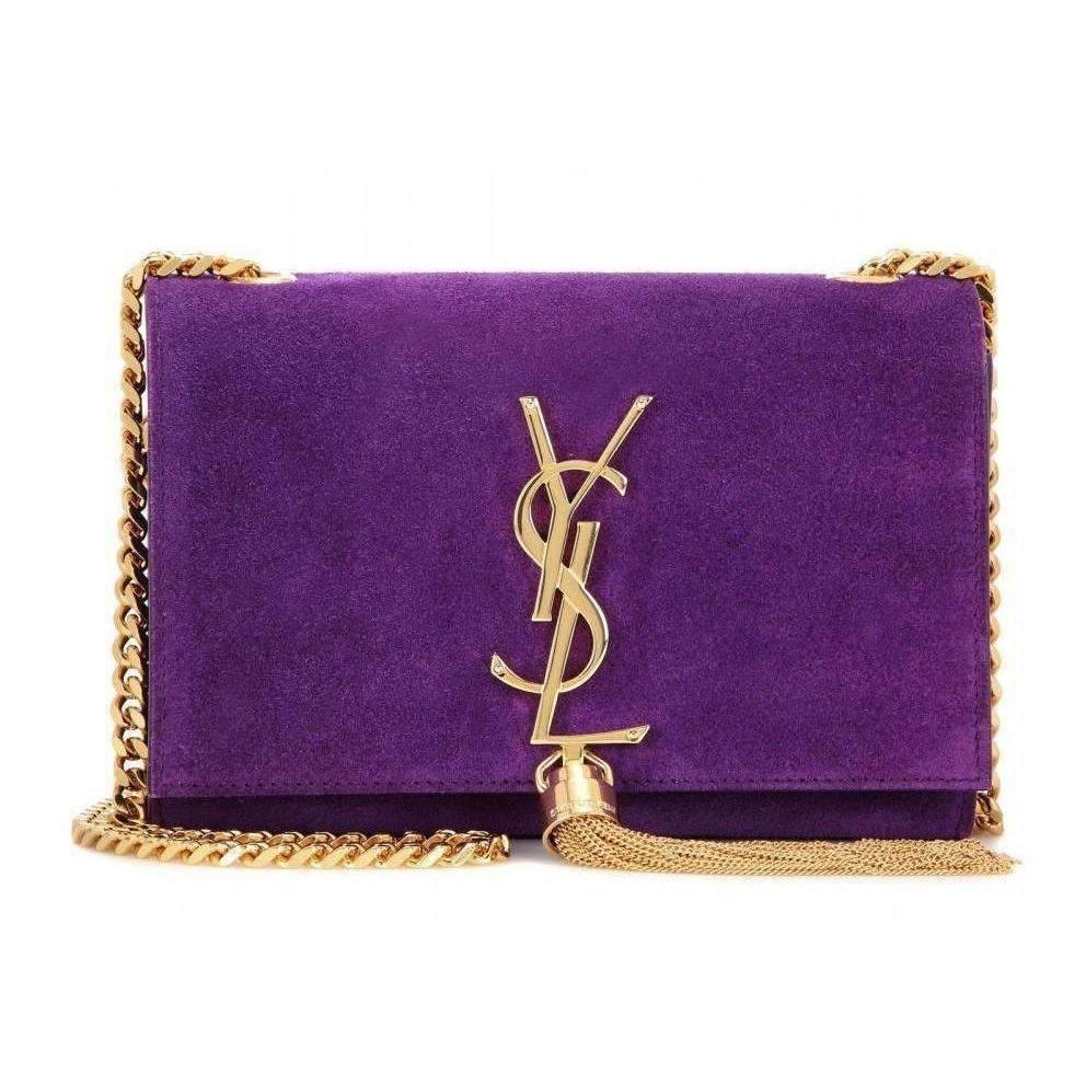 Saint Laurent Ysl Purple Suede Small Monogram Tassel Bag | Lyst
