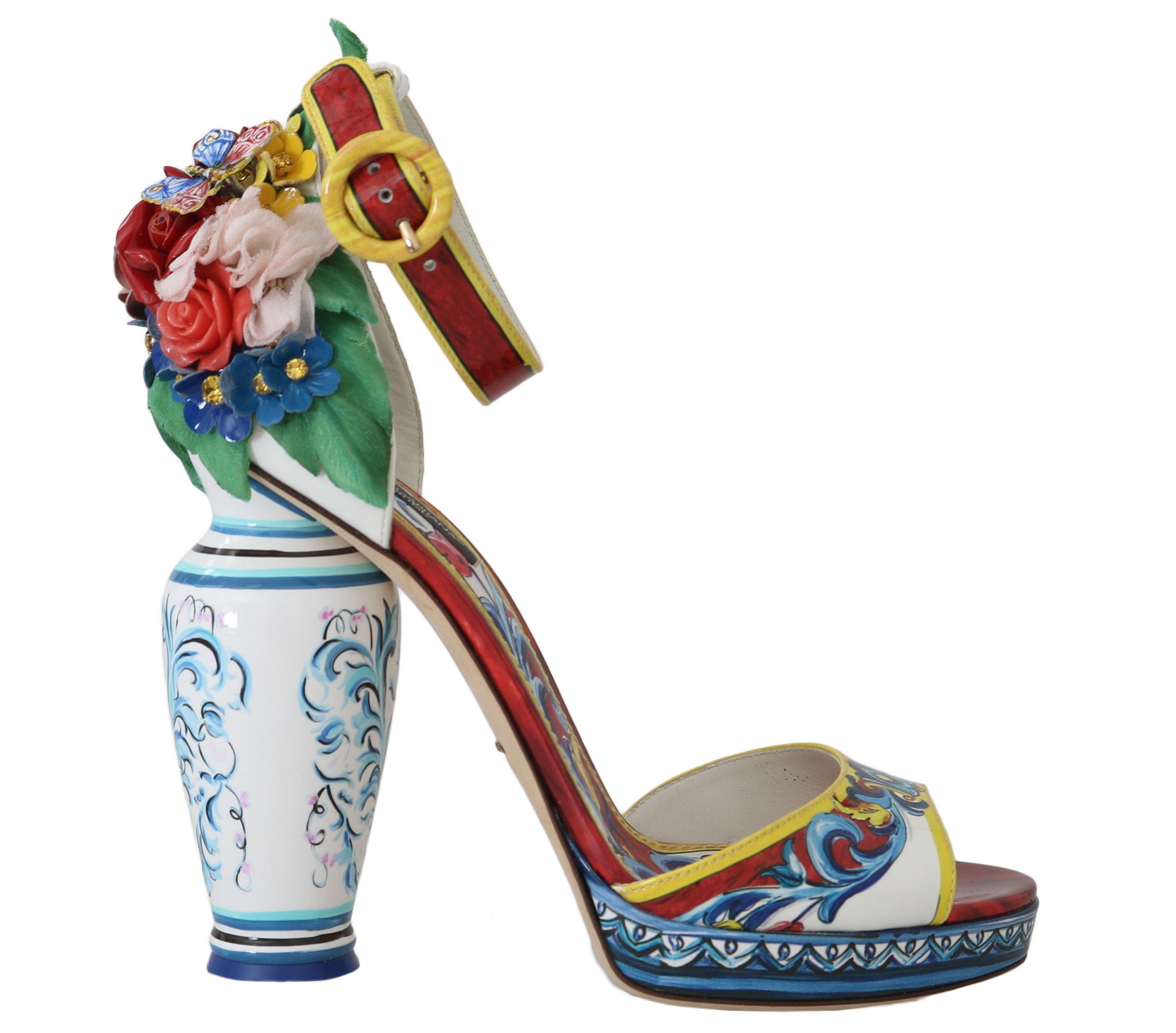 Dolce & Gabbana Majolica Leather Crystal Vase Heels | Lyst