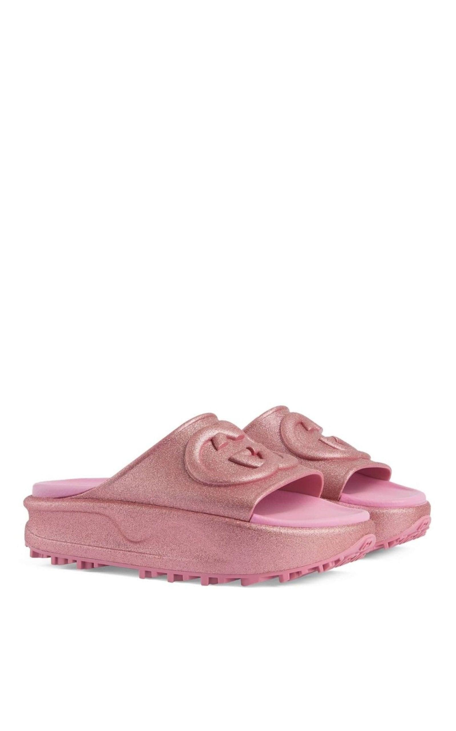 Gucci Miami GG-Embossed Glittered Rubber Slides in Pink | Lyst UK