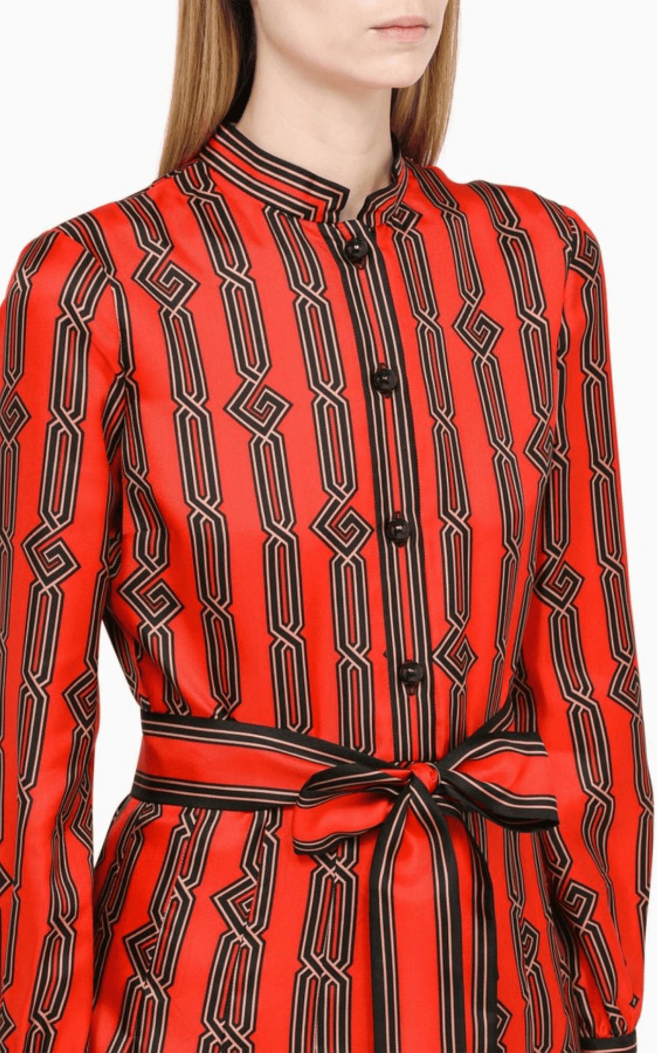 Gucci Square G Chain Print Silk Dress in Red | Lyst Gucci Square G Chain Print Silk Dress in Red | Lyst