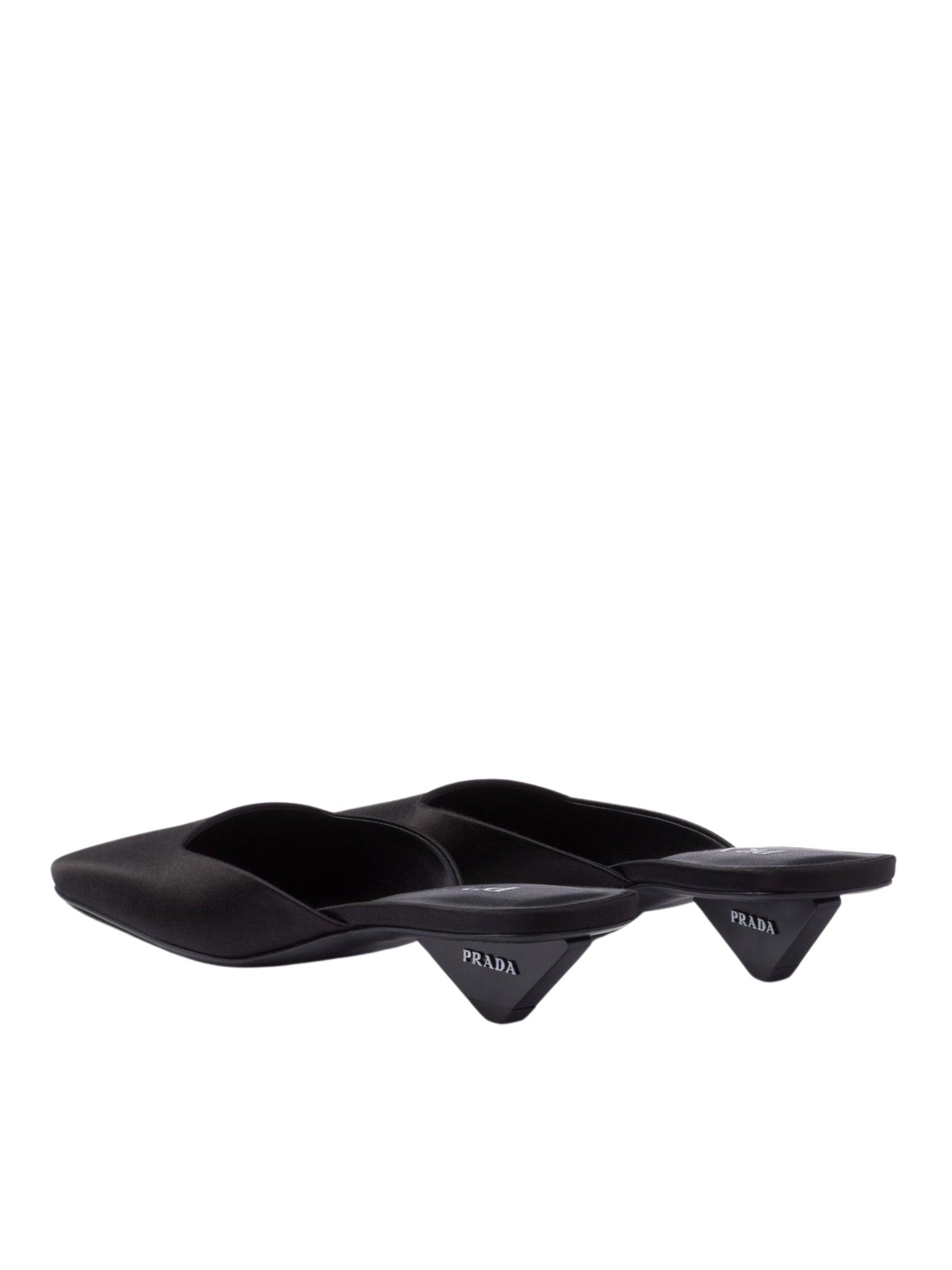 Prada Black Satin Mule Loafers | Lyst UK