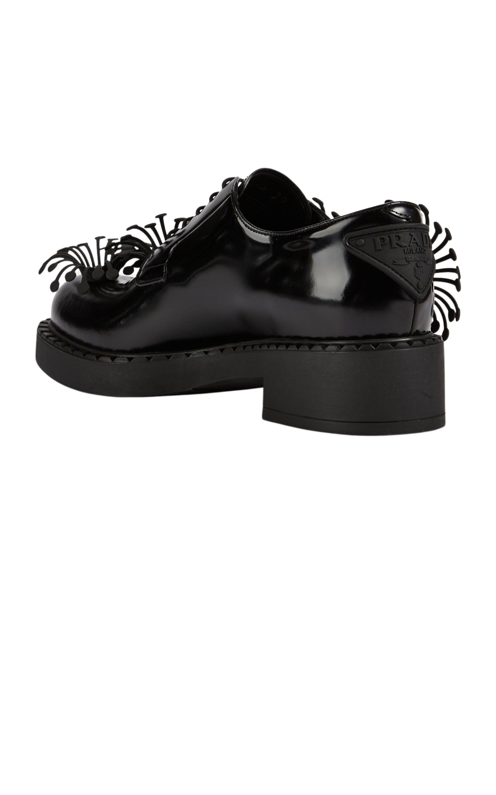 Prada Floral-appliqué Leather Derby Shoes in Blue | Lyst