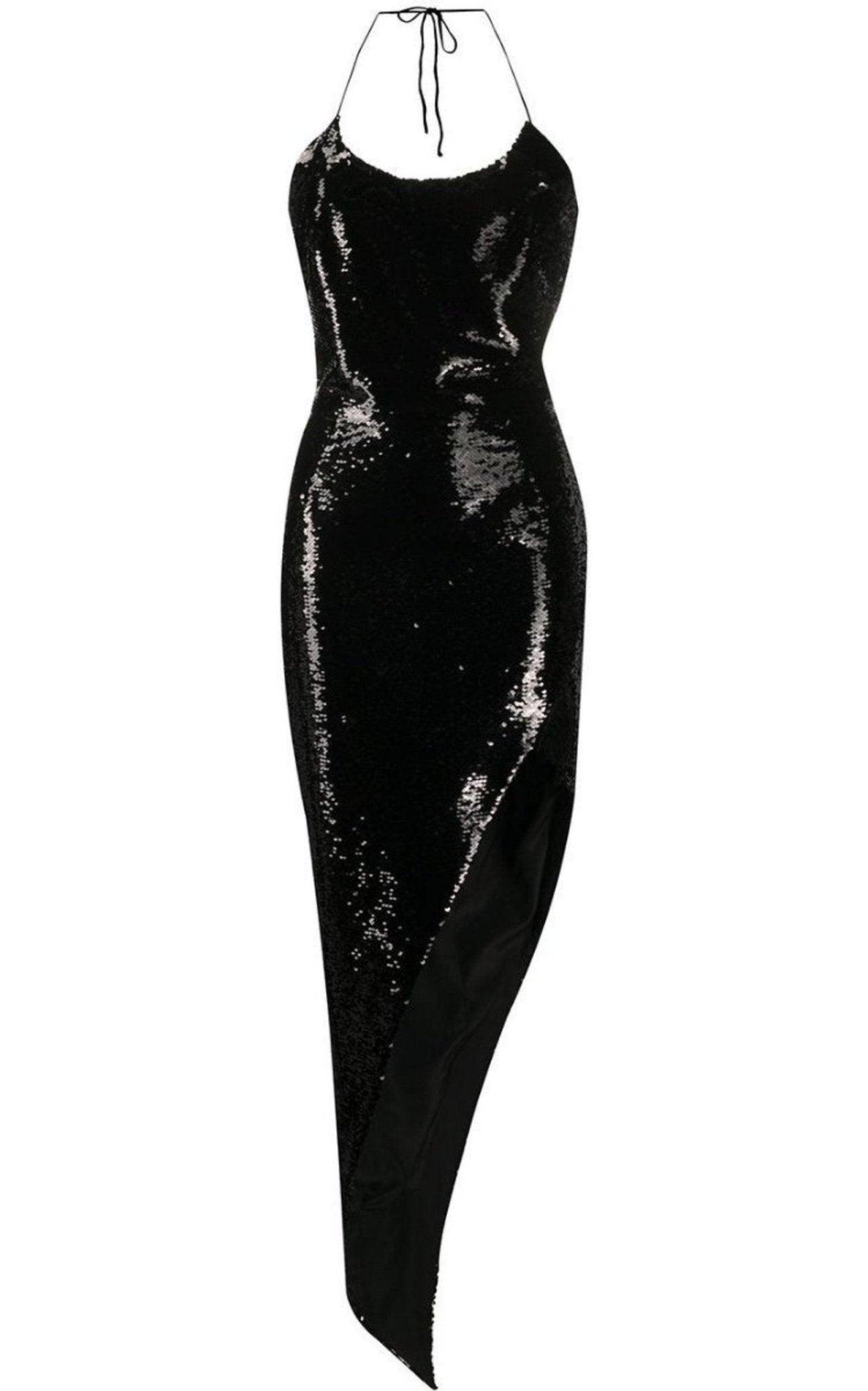 slim fit dress slacks Velvet Gathered Long Dress in Black