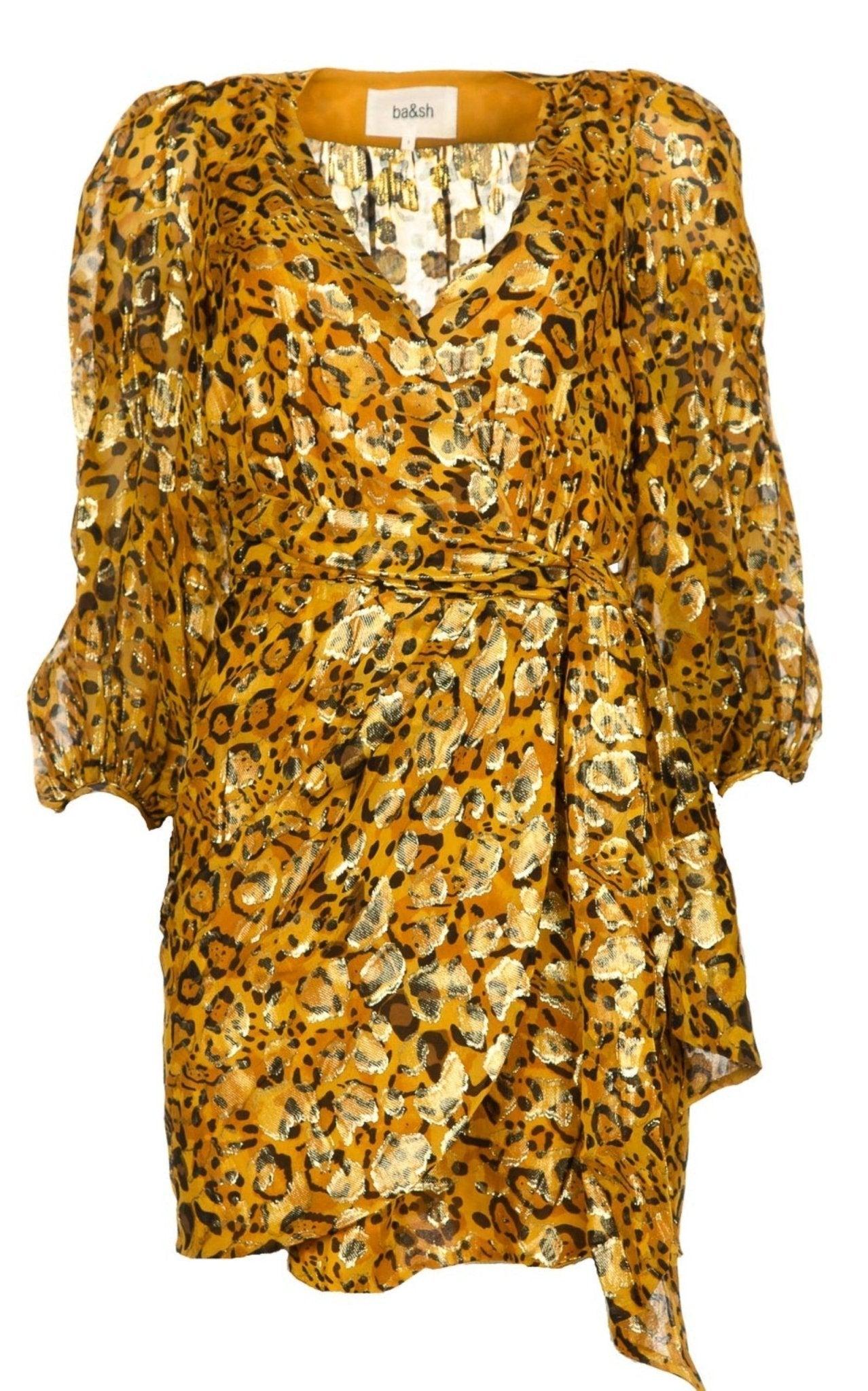 knee length dresses for ladies Ba&sh Cycy Metallic-Flecked Mini Dress Purple Printed Chiffon Size Sma   Celebrity Owned