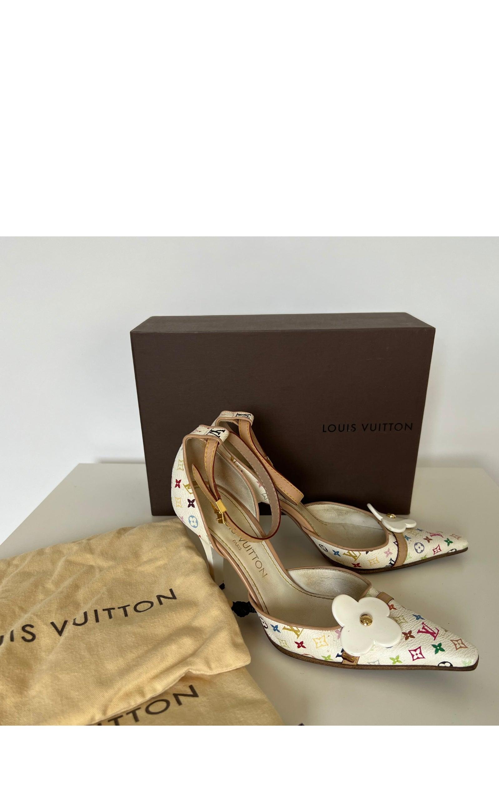 Louis Vuitton White Monogram Multicolor Ankle Strap Heels in Metallic | Lyst  UK
