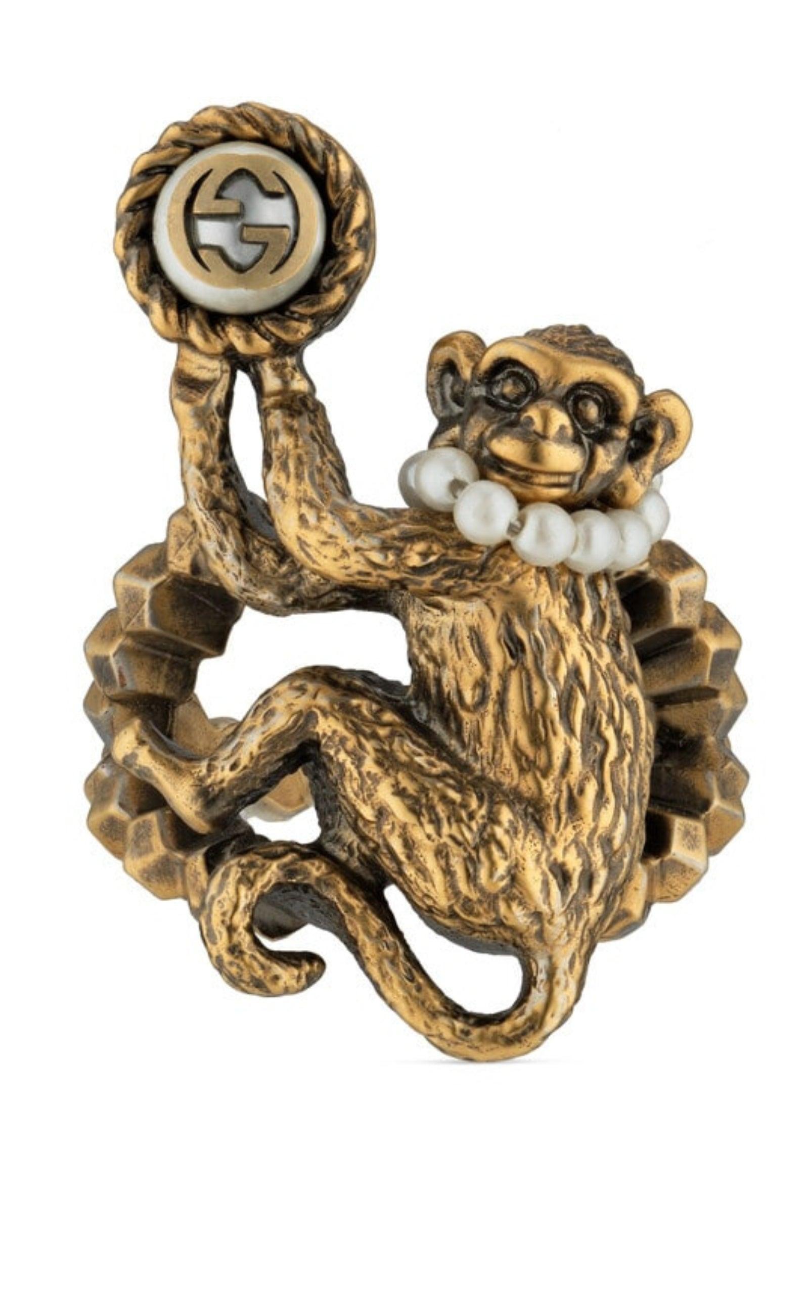 Gucci Monkey Ring In Metal In Pearl in Metallic Lyst
