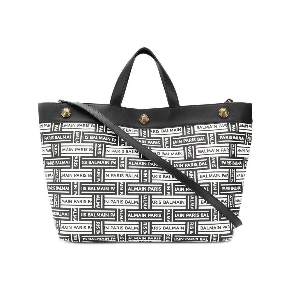 Balmain Leather All Over Logo Tote Bag in Black Lyst