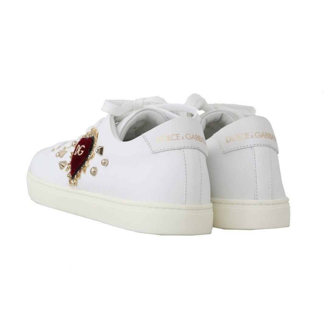 Dolce & Gabbana White Leather Gold Red Heart Sneakers | Lyst