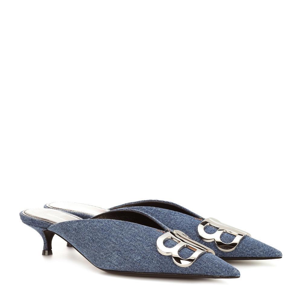 Balenciaga Bb Denim Kitten-heel Mules in md. Blue (Blue) - Save 42% - Lyst