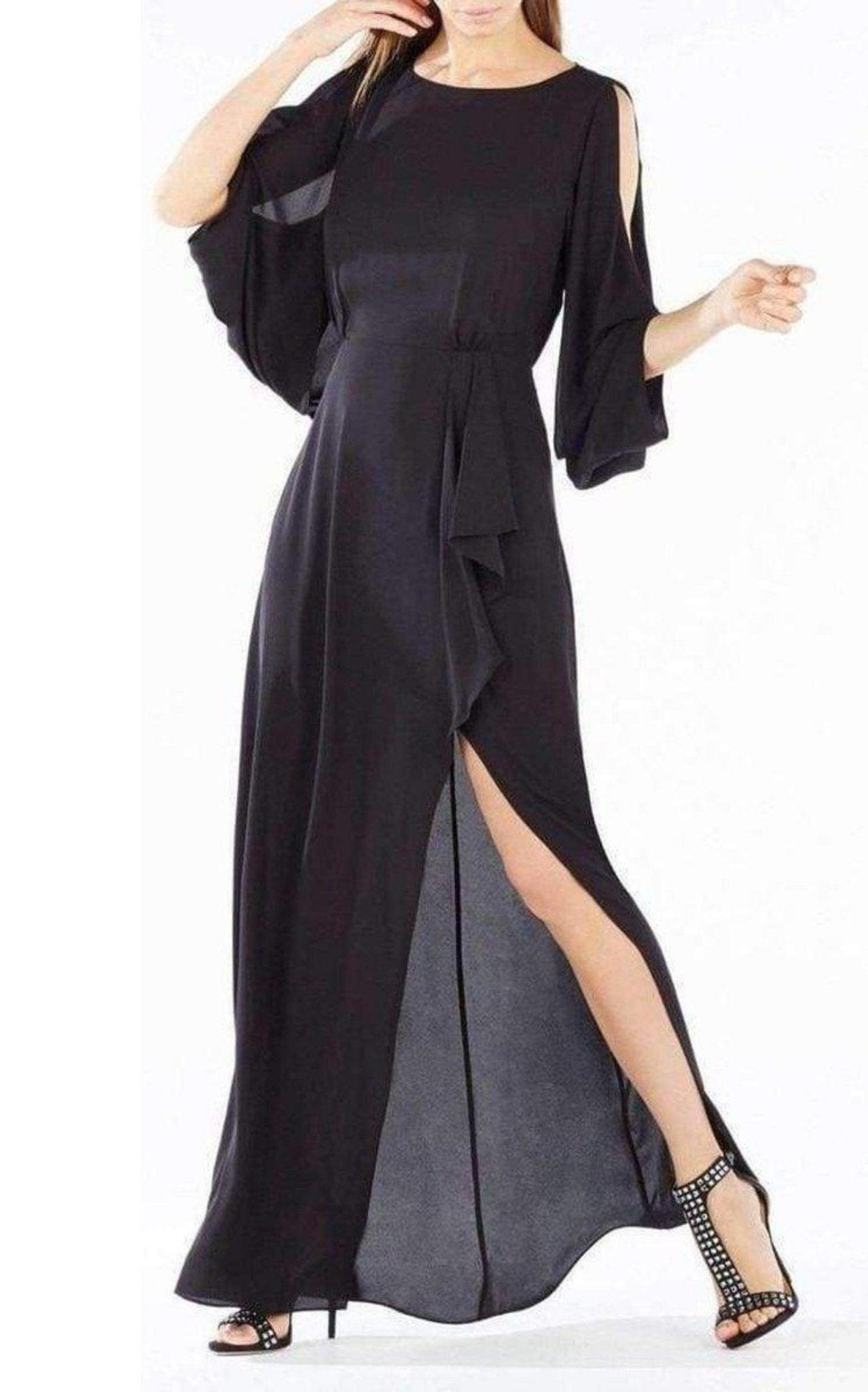 bcbg black ruffle dress Ruffle Velvet Gown Black / 14