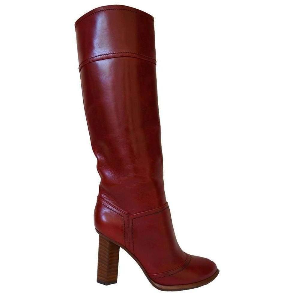 burgundy knee length boots