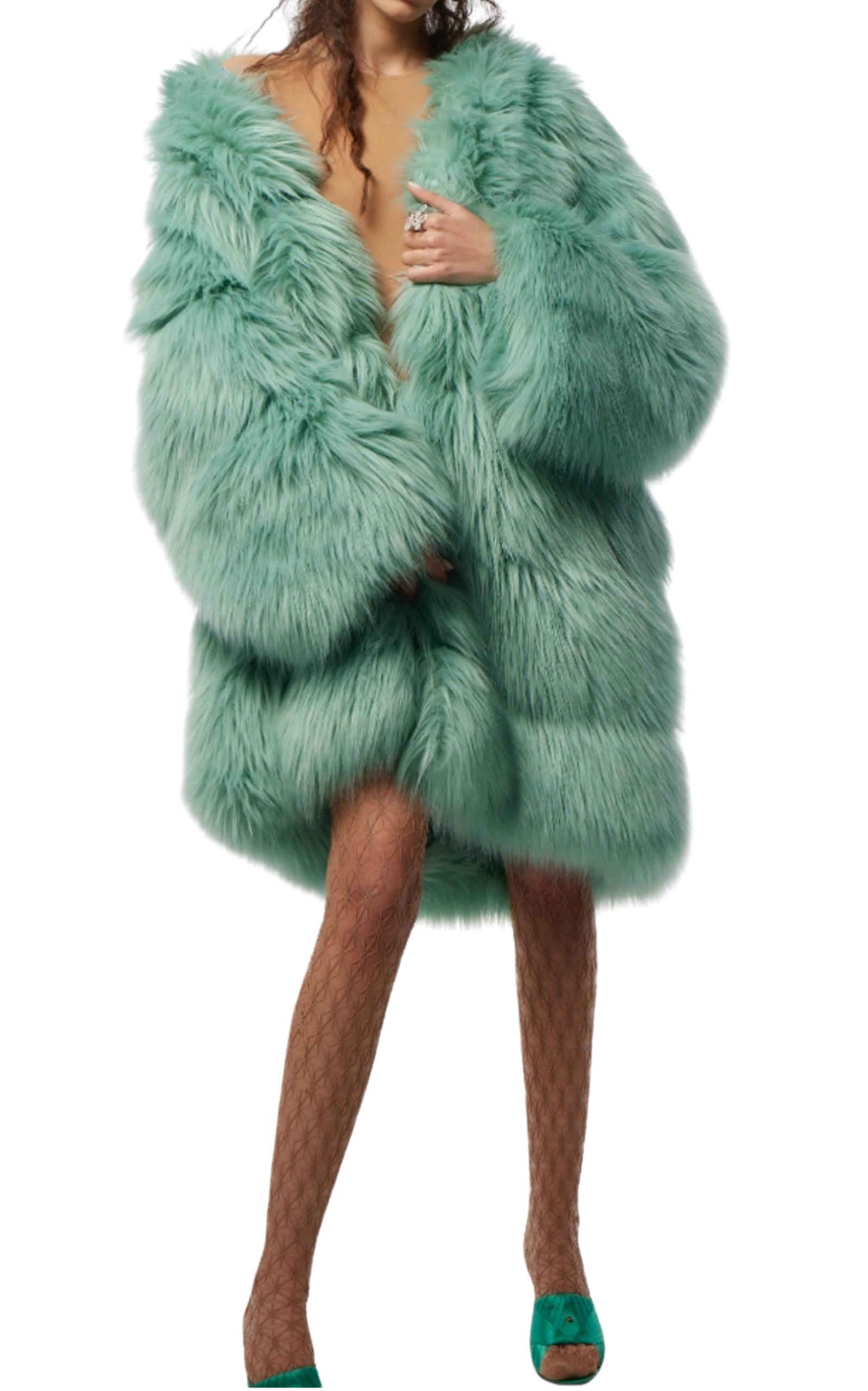 Gucci Faux Fur Coat In Mint Color in Green Lyst UK