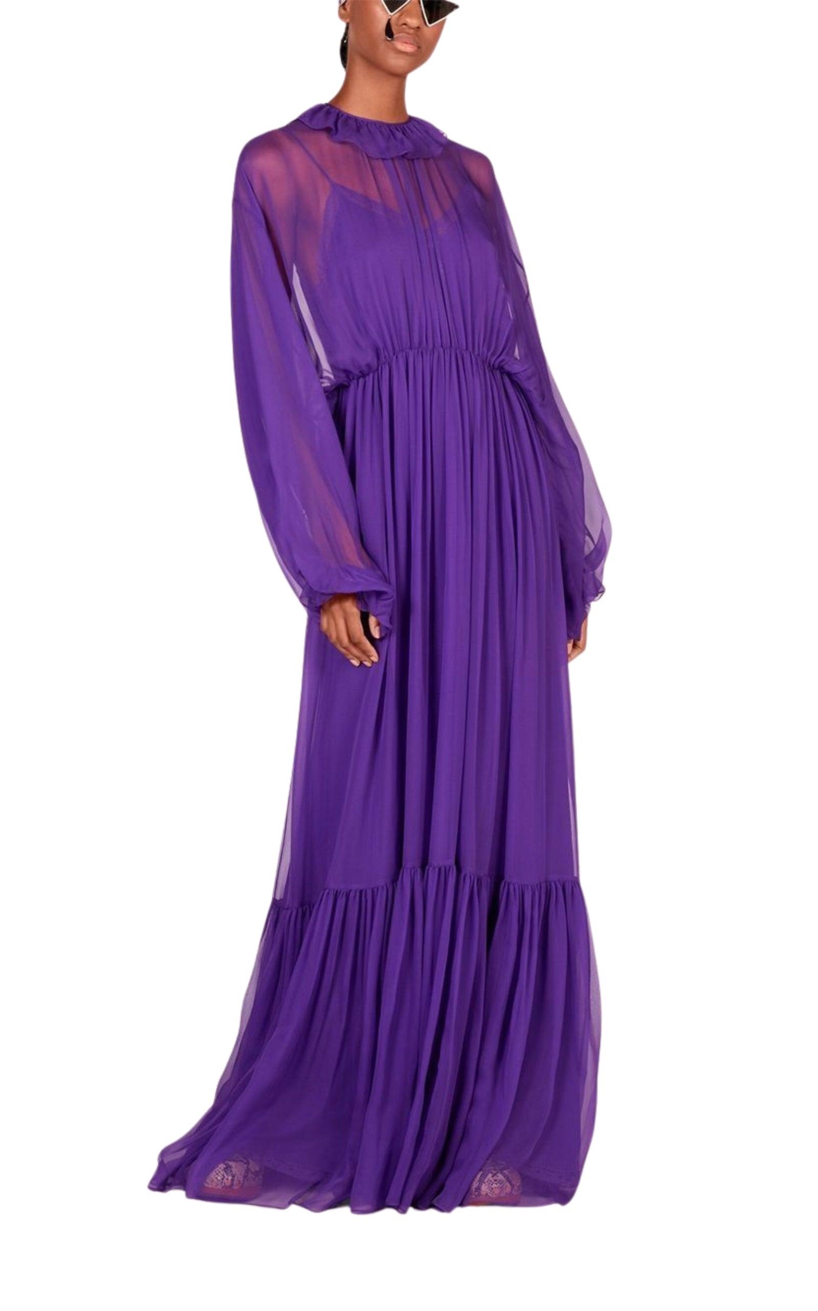 Gucci Purple Silk Chiffon Gown Dress | Lyst