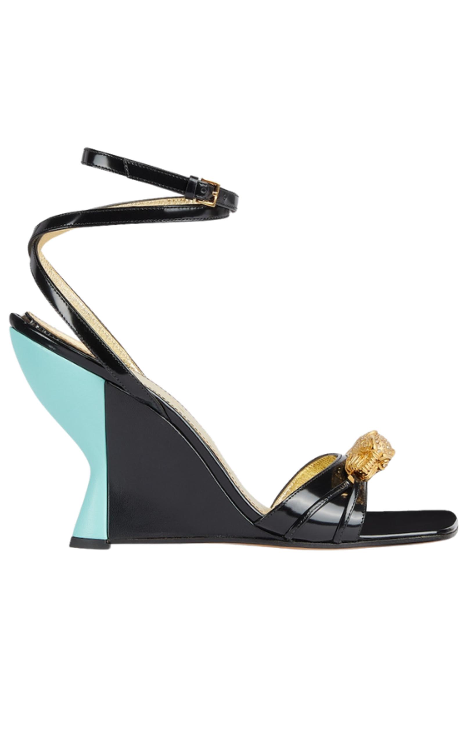 Gucci Two-toned Embellished Wedge Sandals in Blue | Lyst UK
