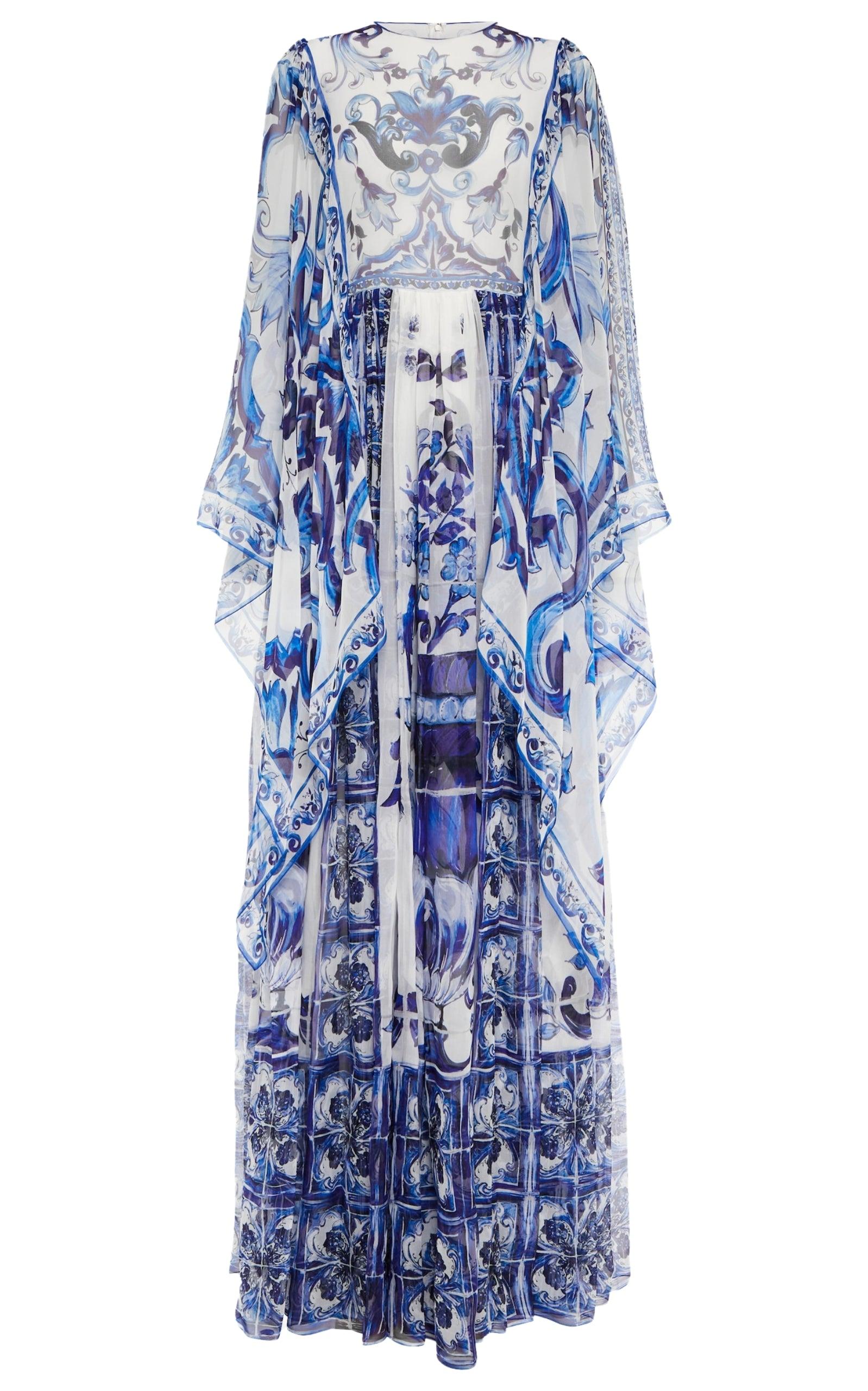 Dolce & Gabbana Blu Mediterraneo Painterly Chiffon Kimono Dress in Blue ...