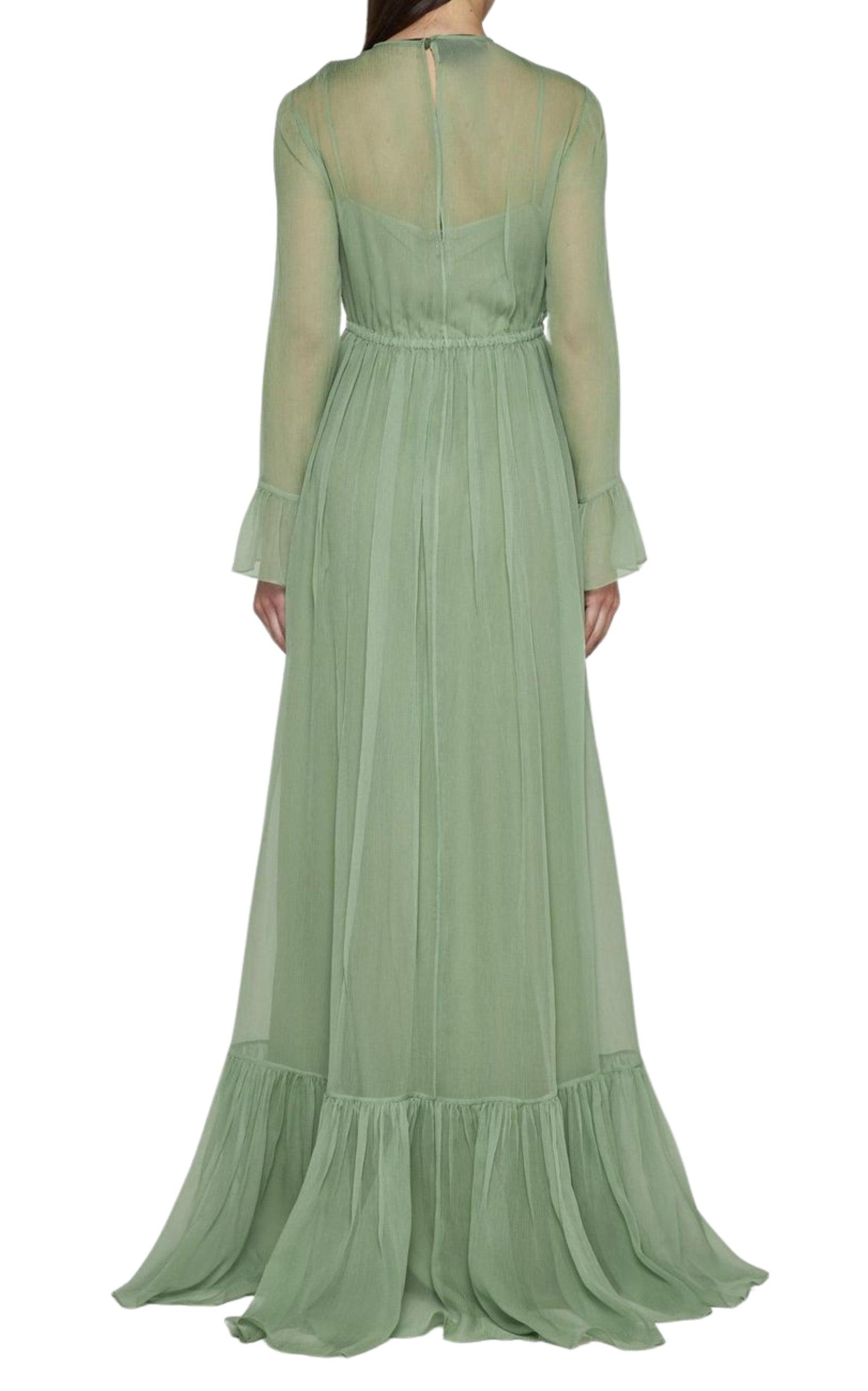 gucci green silk dress Gucci Green Long Silk Georgette Gown Dress - BNWT 825570