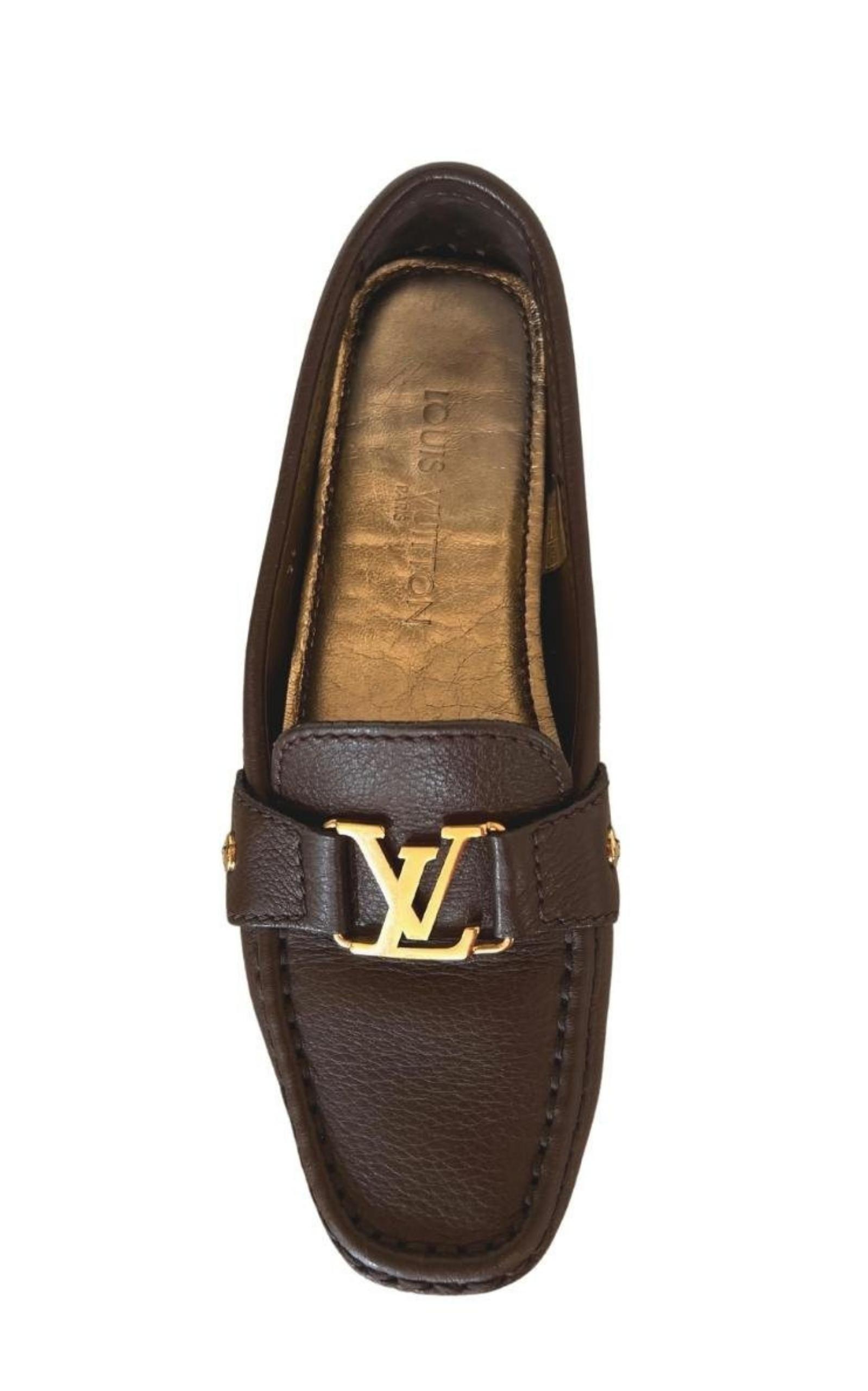 Louis Vuitton Brown Leather Lv Logo Loafers | Lyst