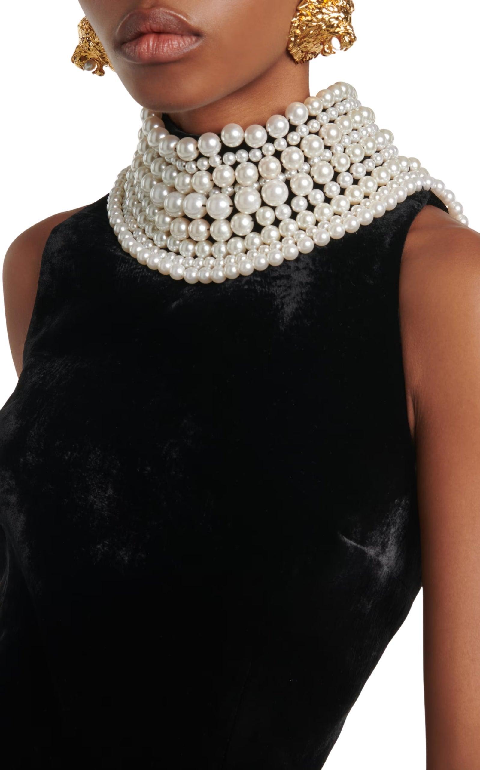 Balmain Faux-pearl Embellished Velvet Gown in Black | Lyst Balmain Faux-pearl Embellished Velvet Gown in Black | Lyst