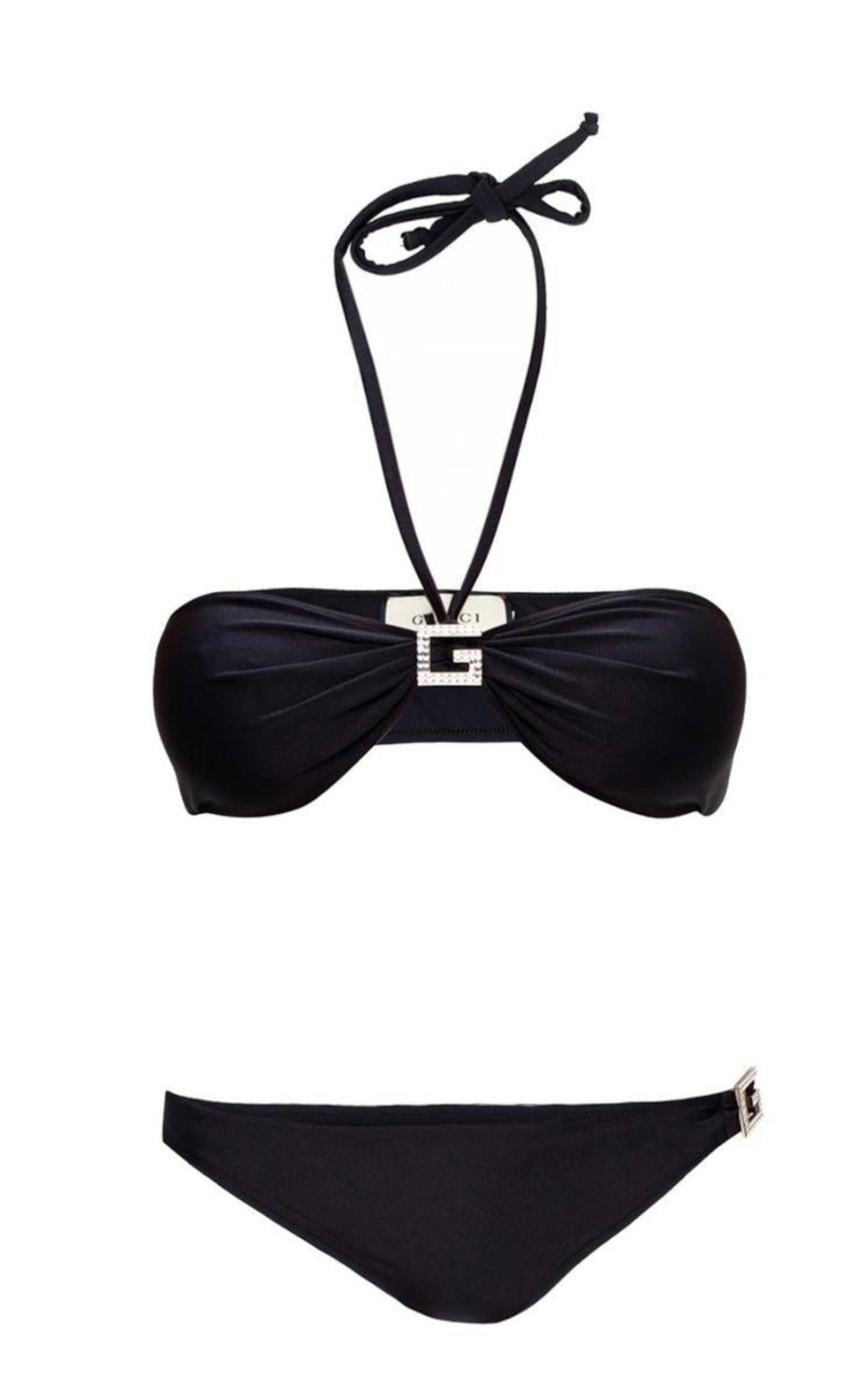 Gucci Two-piece Rhinestone G Nylon Bikini in Black | Lyst