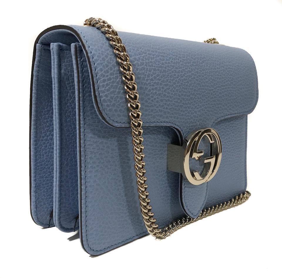 Gucci Blue Leather Marmont Interlocking GG Crossbody Bag - Lyst
