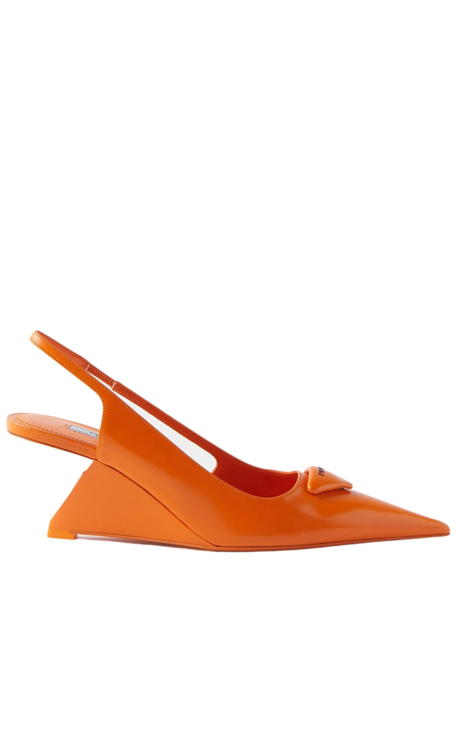 Prada Trianglelogo Leather Slingback Wedge Pumps in Orange Lyst