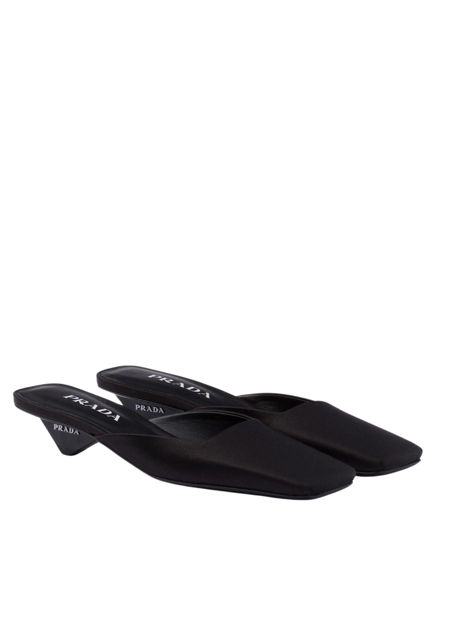 Prada Black Satin Mule Loafers | Lyst UK