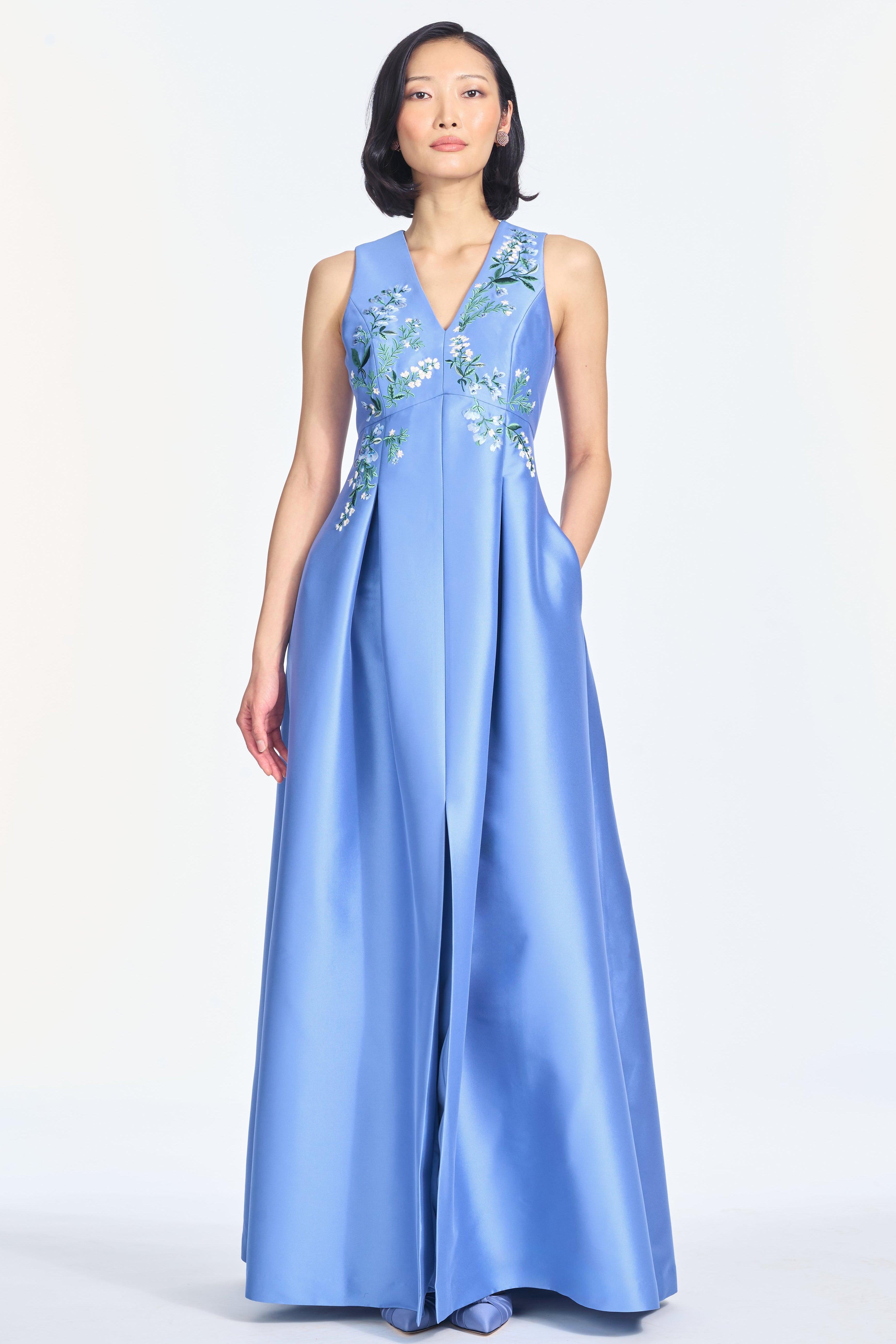 sachin and babi light blue dress Sachin & Babi Nadia 4-Way Stretch Crepe Gown - Slate Blue main image 1