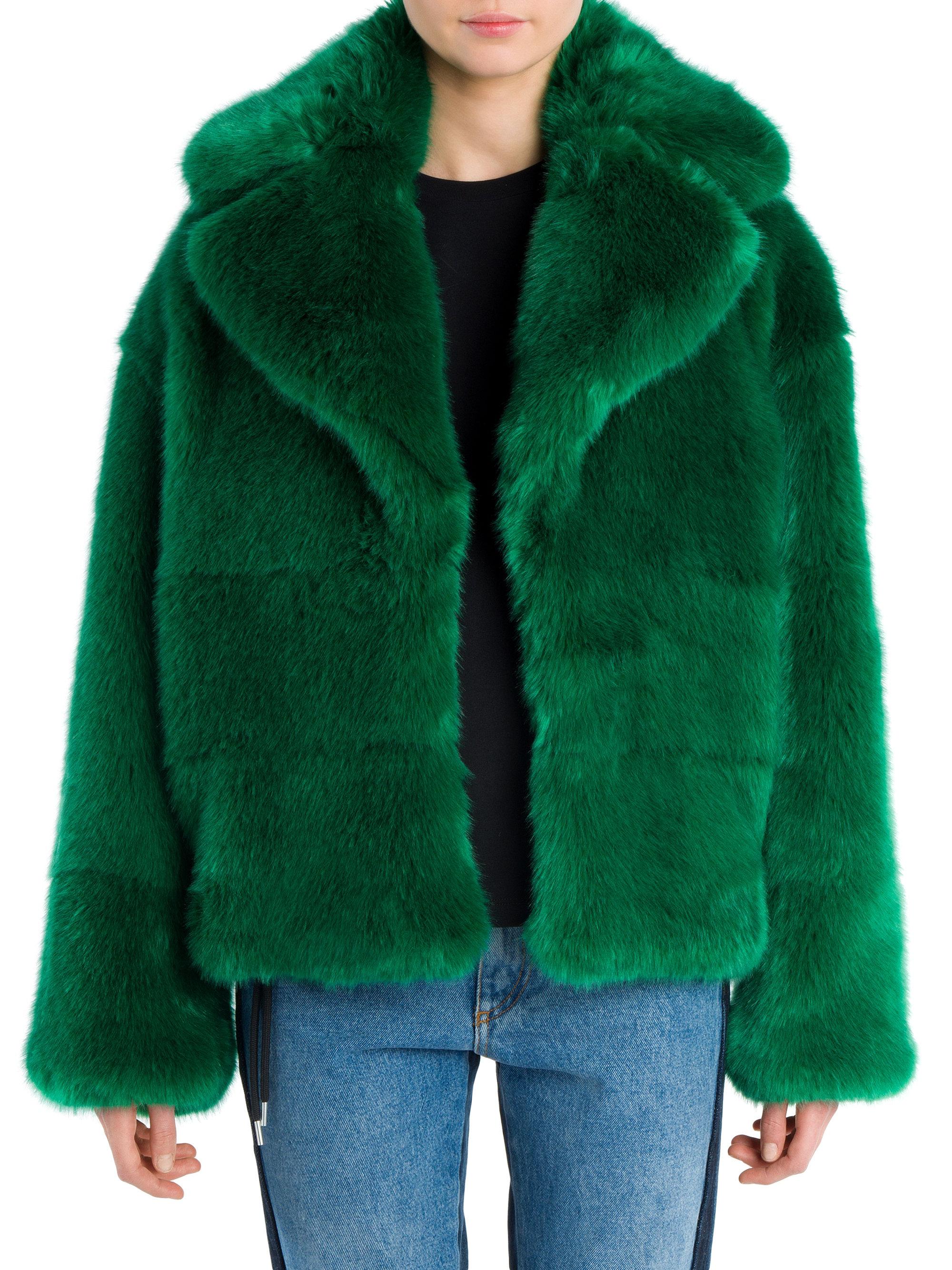 Lyst - Msgm Faux Fur Short Coat in Green