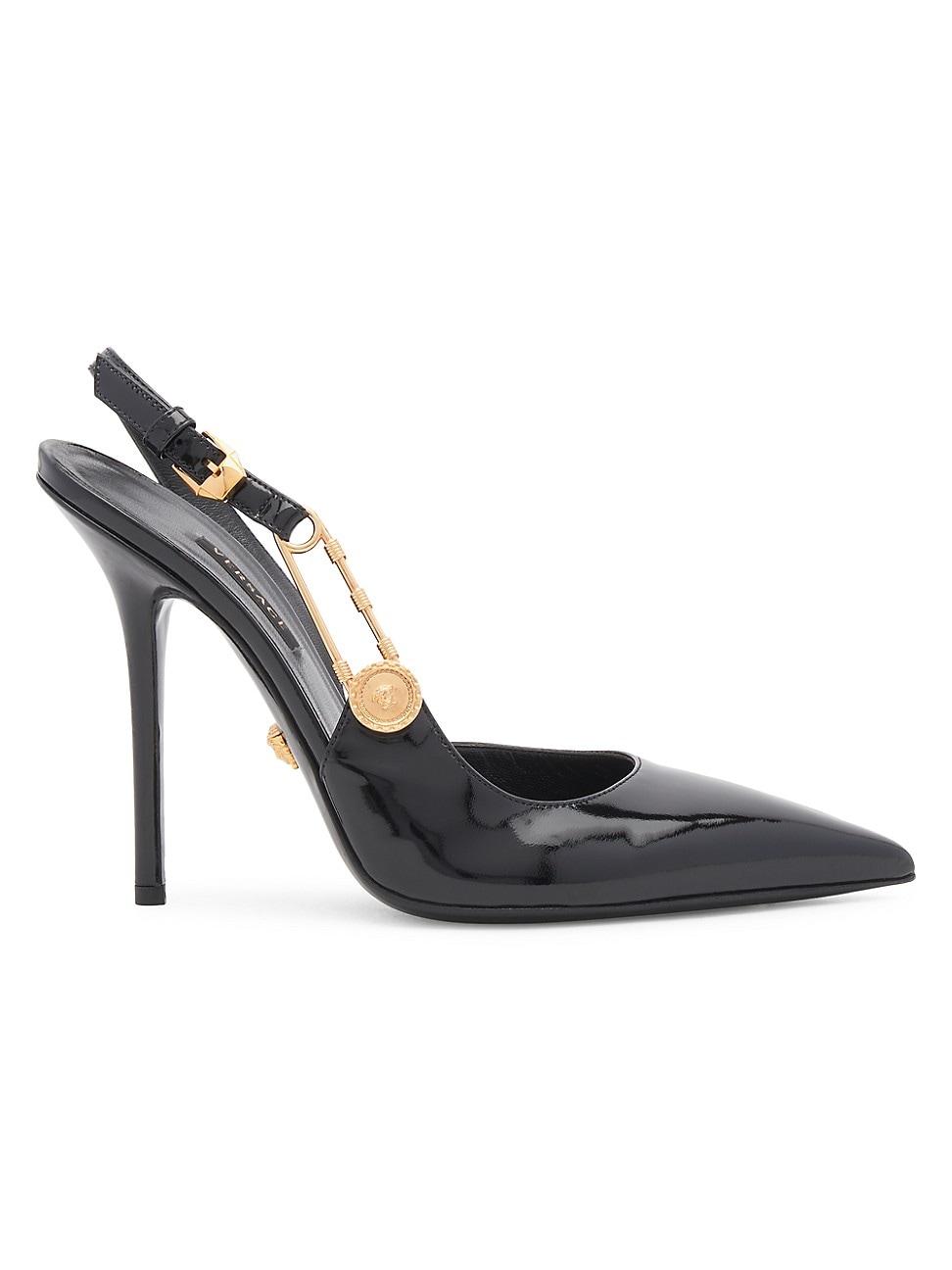 Versace Safety Pin Patent Leather Slingback Pumps in Metallic | Lyst