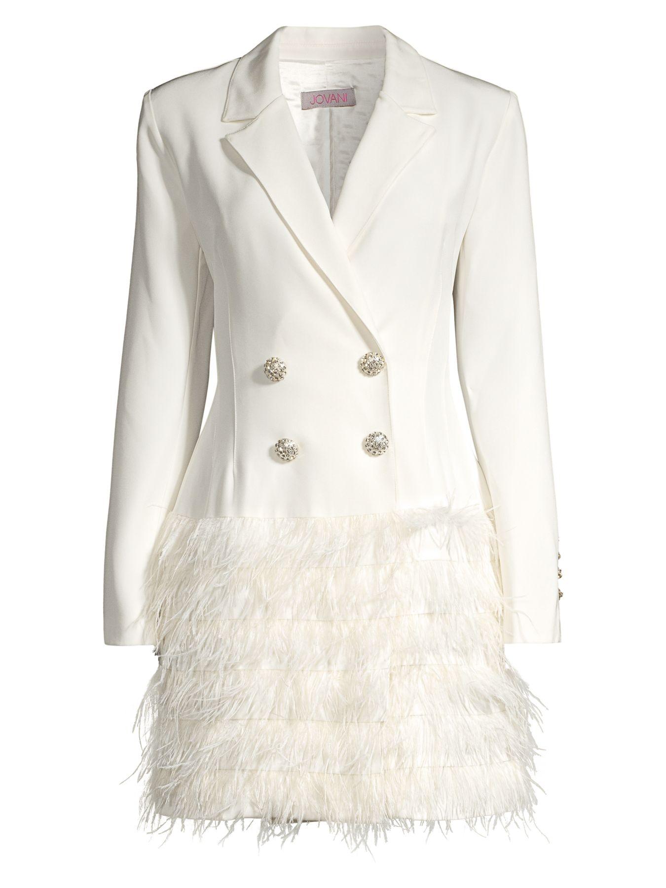 Jovani Synthetic Feather-hem Tuxedo Dress in Ivory (White) - Lyst